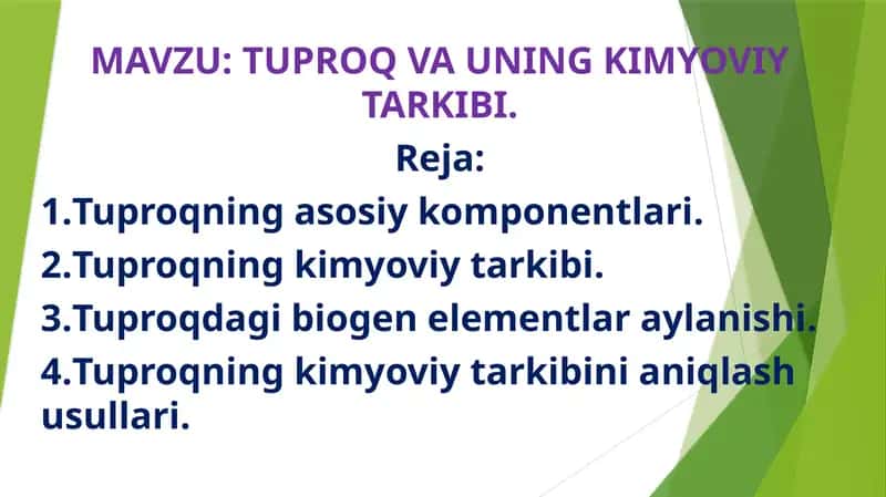 TUPROQ VA UNING KIMYOVIY TARKIBI.