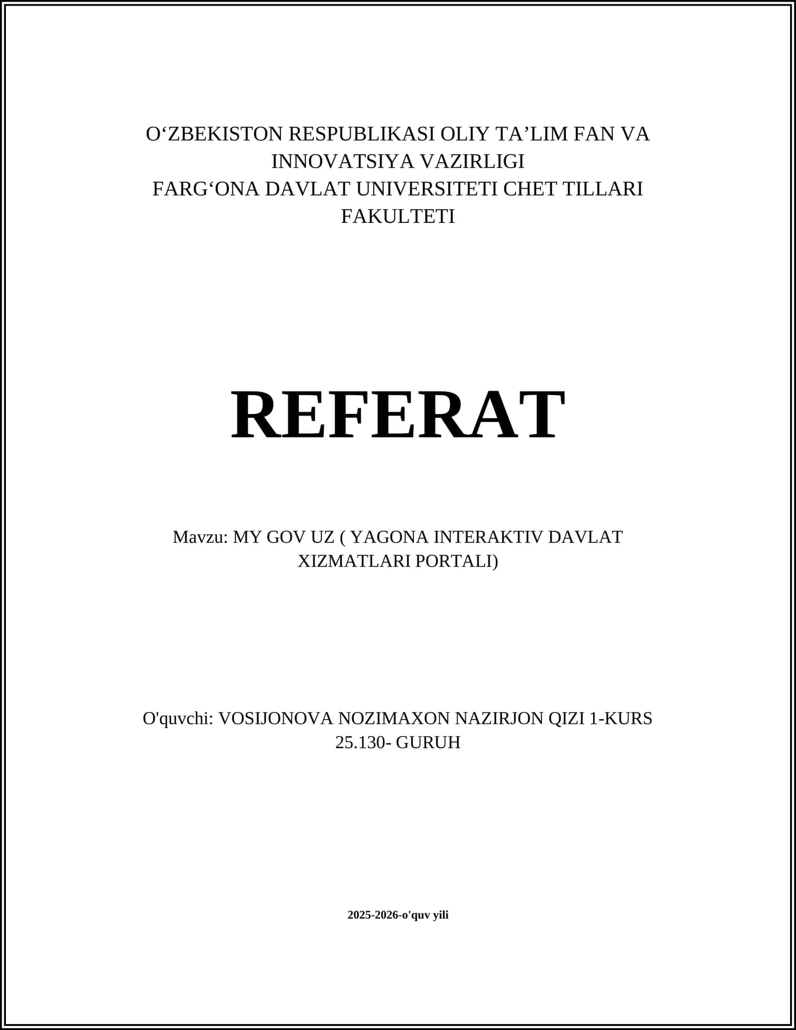 MY GOV UZ ( YAGONA INTERAKTIV DAVLAT XIZMATLARI PORTALI)