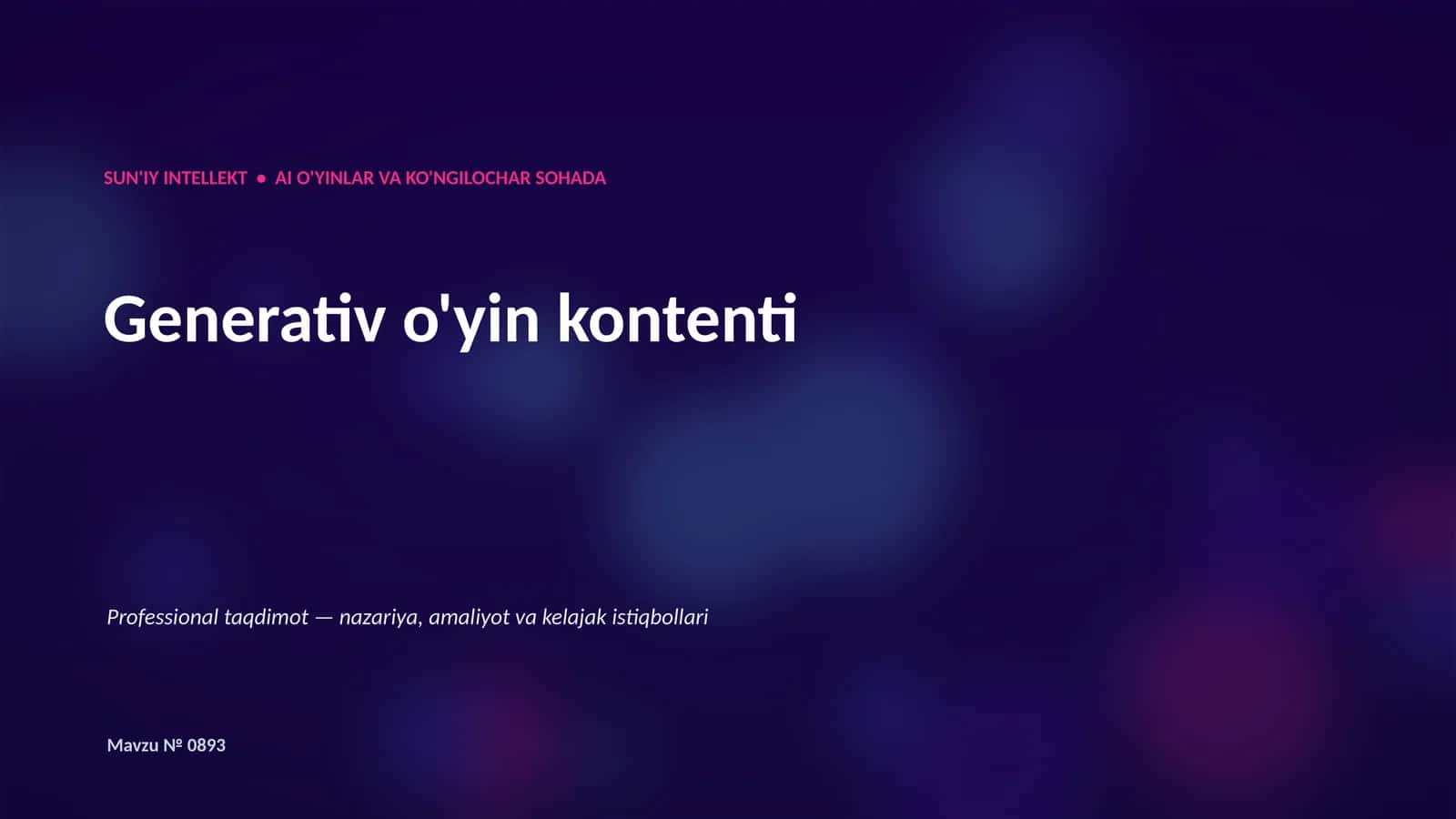 SUN'IY INTELLEKT • AI O'YINLAR VA KO'NGILOCHAR SOHADA