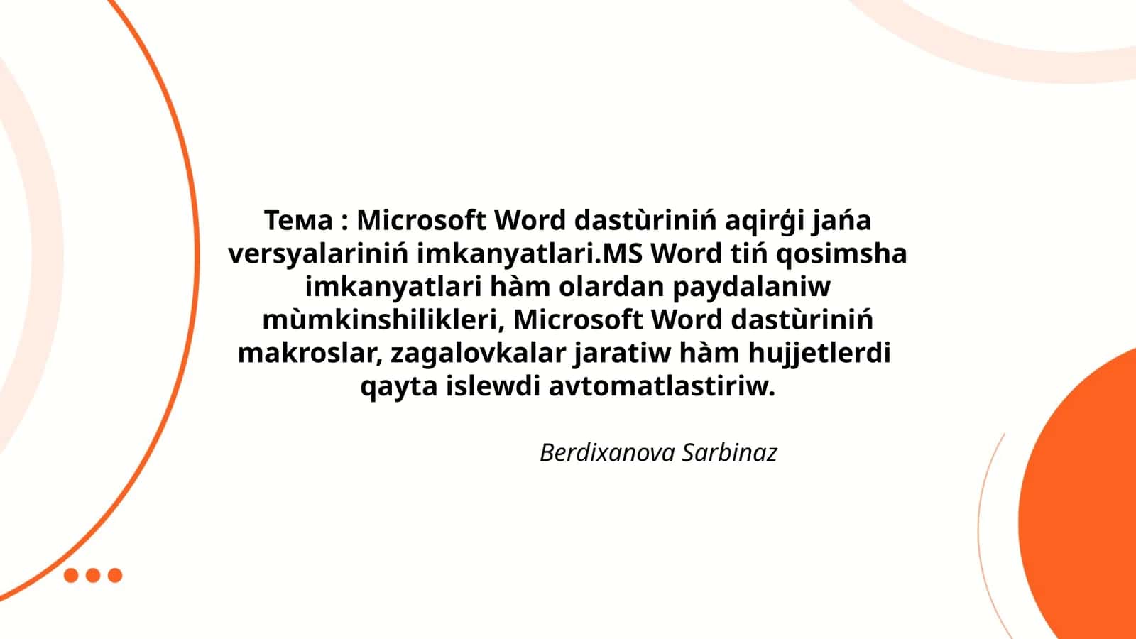 Microsoft Word dasturining imkoniylari
