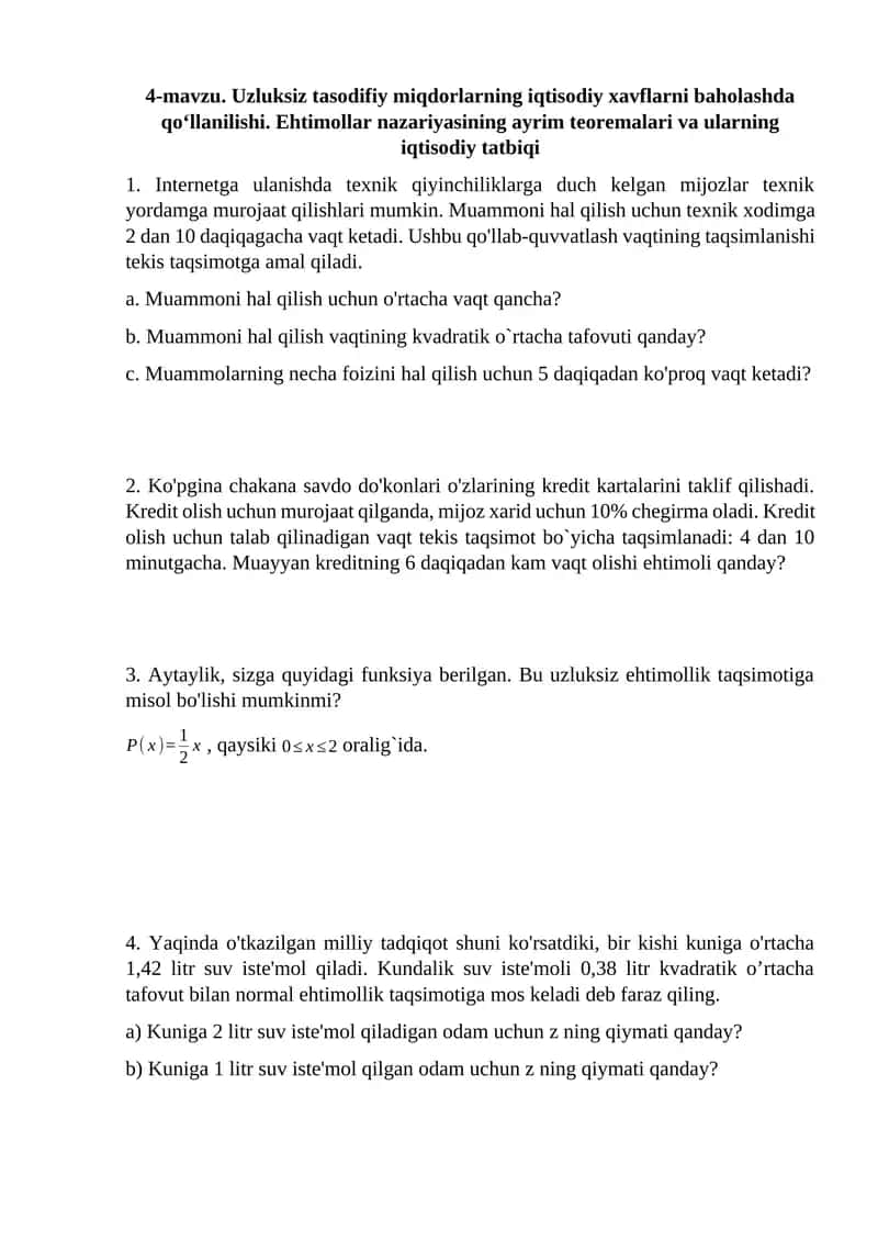 Ehtimollar nazariyasi va iqtisodiy amaliyoti