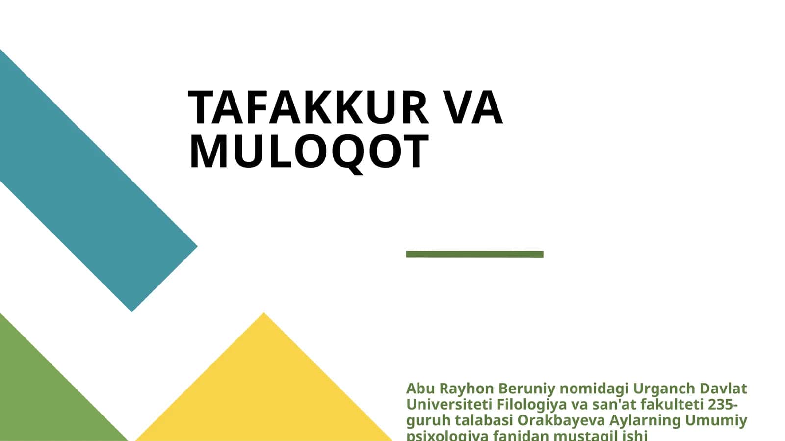 TAFAKKUR VA MULOQOT