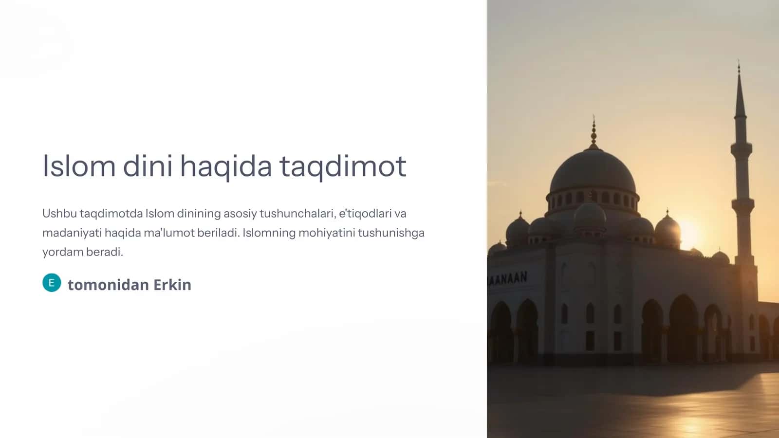 Islom dini haqida taqdimot