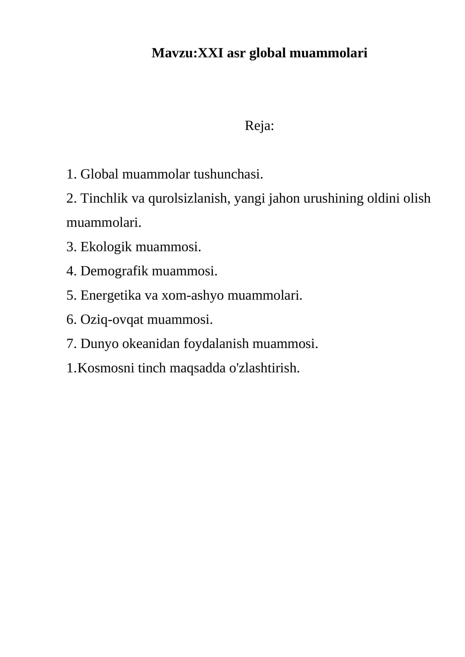 XXI asr global muammolari
