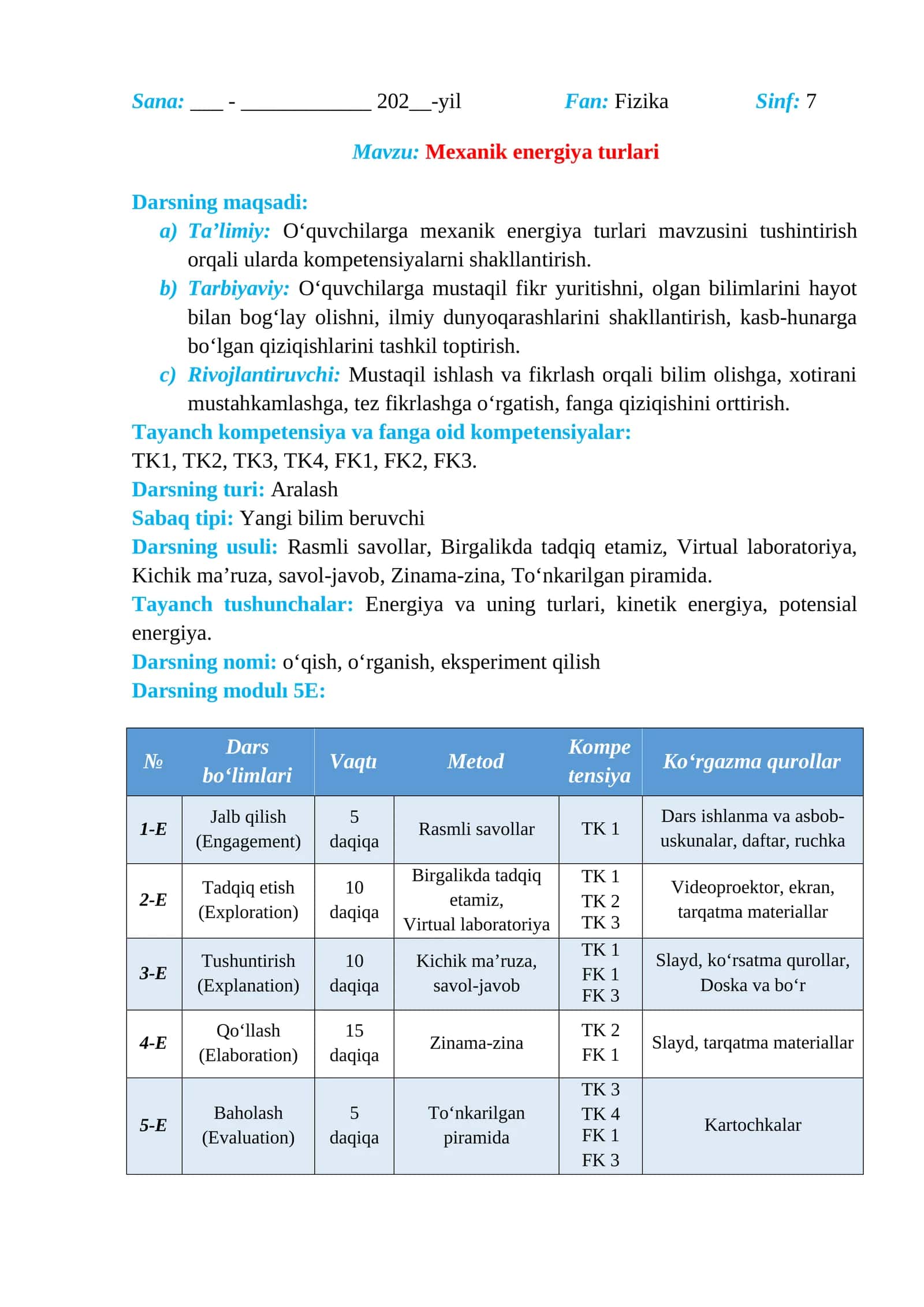 Mexanik energiya turlari_5E