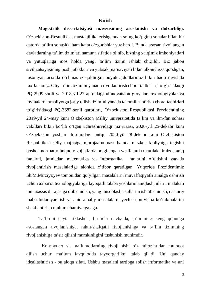 Magistrlik dissertatsiyasi mavzusining asoslanishi va dolzarbligi