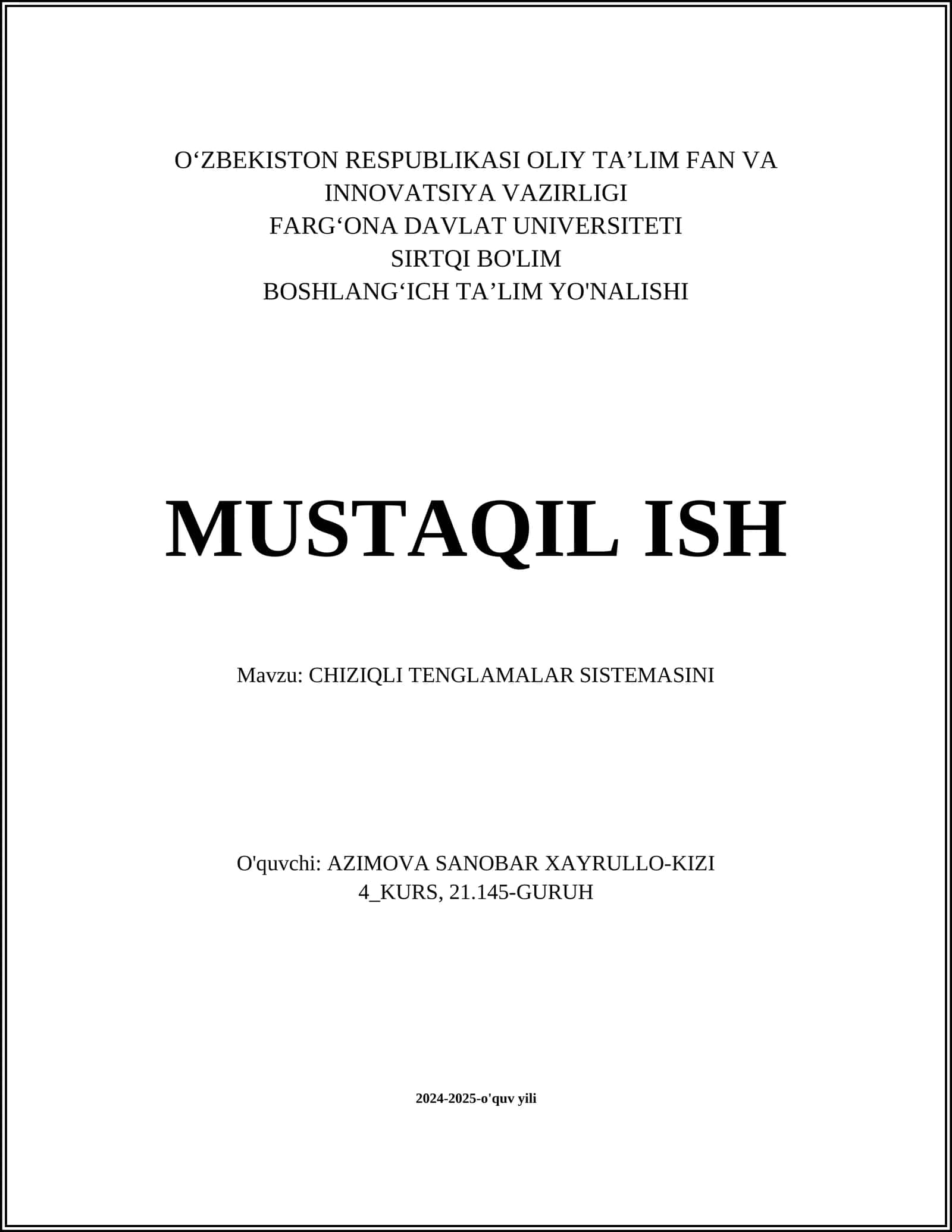 CHIZIQLI TENGLAMALAR SISTEMASI