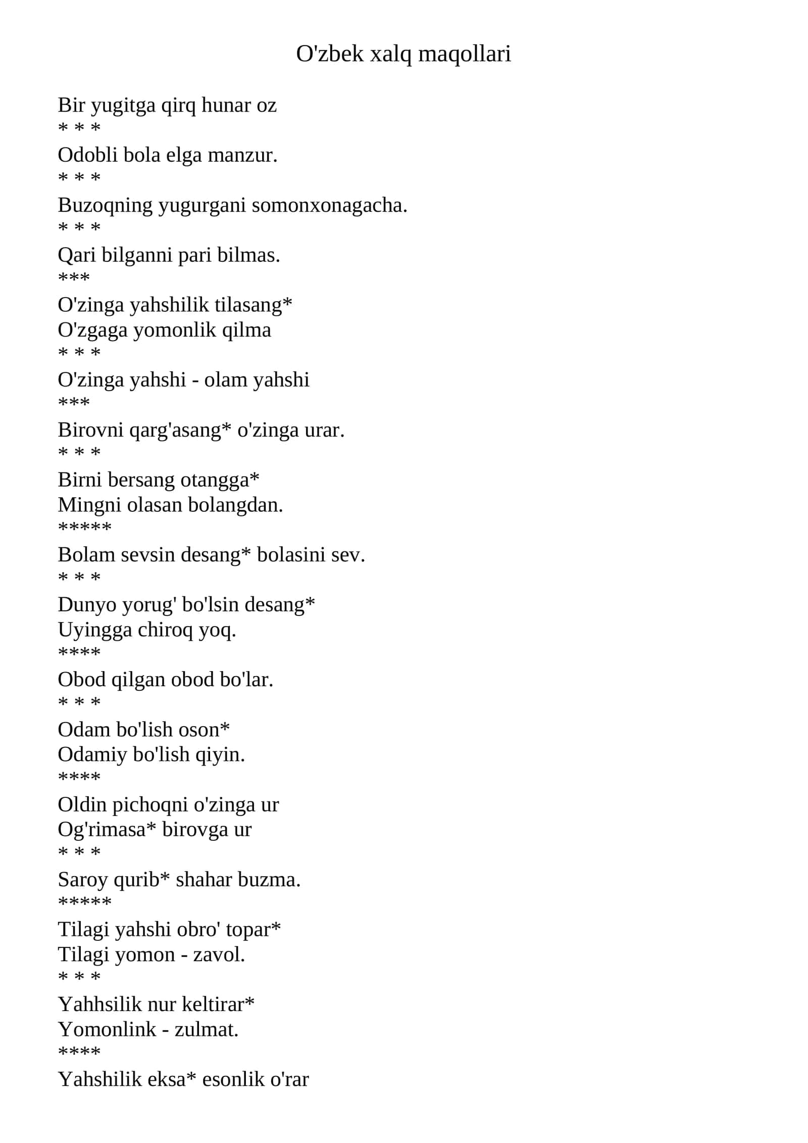 O'zbek xalq maqollari