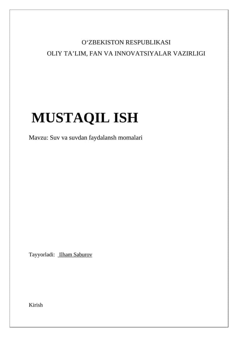 Suv va suvdan foydalansh momalari