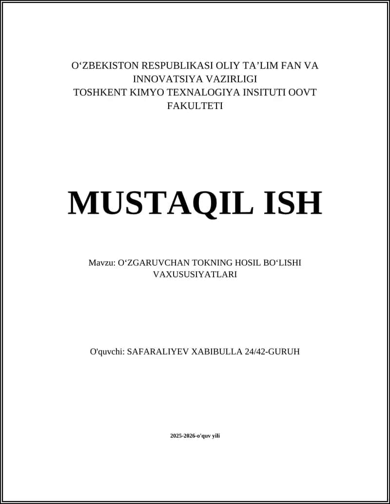 O‘ZGARUVCHAN TOKNING HOSIL BO‘LISHI VAXUSUSIYATLARI