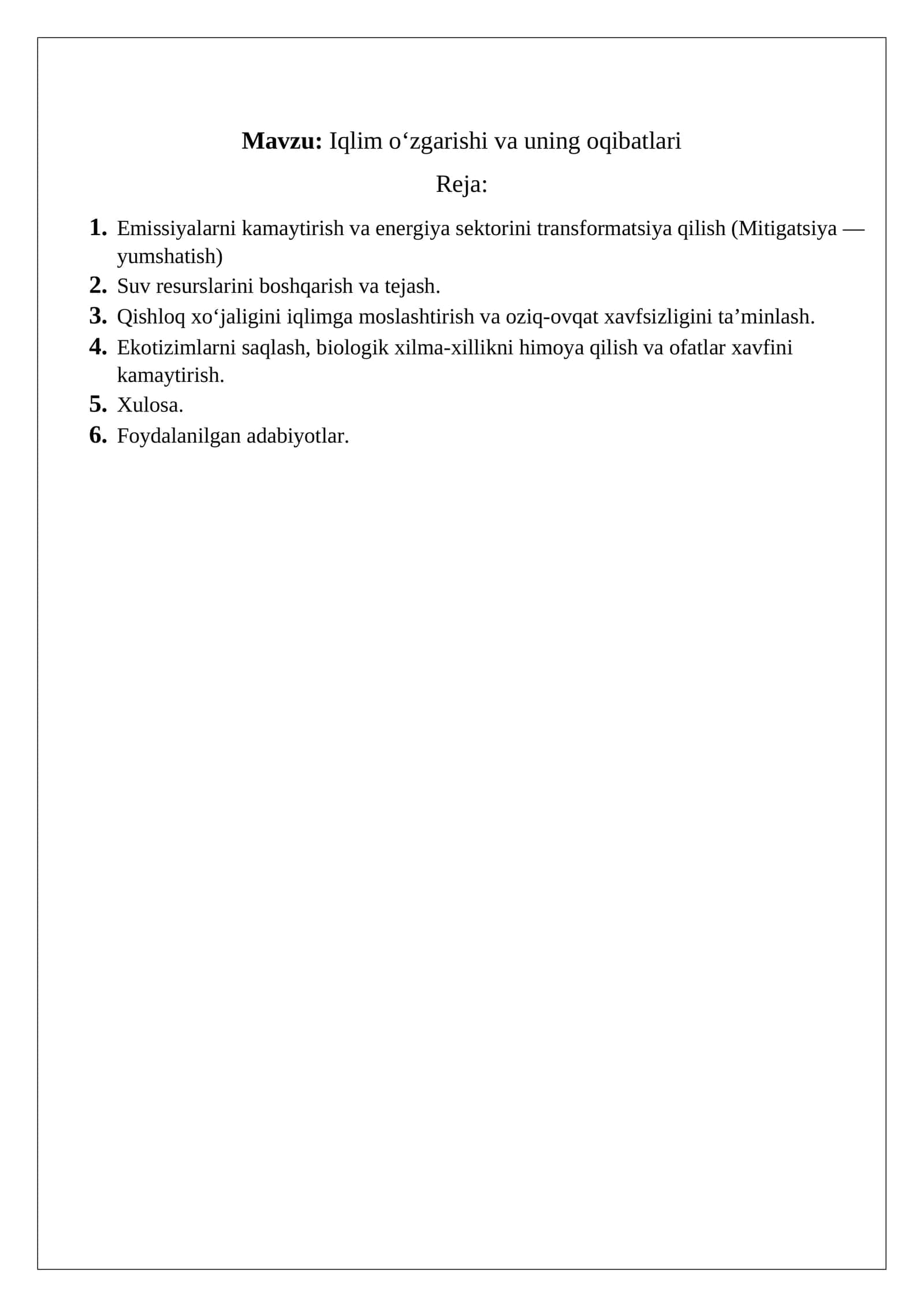 Iqlim o‘zgarishi va uning oqibatlari