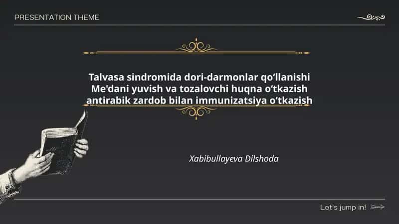 Talvasa sindromida dori-darmonlar qoʻllanishi Me'dani yuvish va tozalovchi huqna oʻtkazish antirabik zardob bilan immunizatsiya oʻtkazish