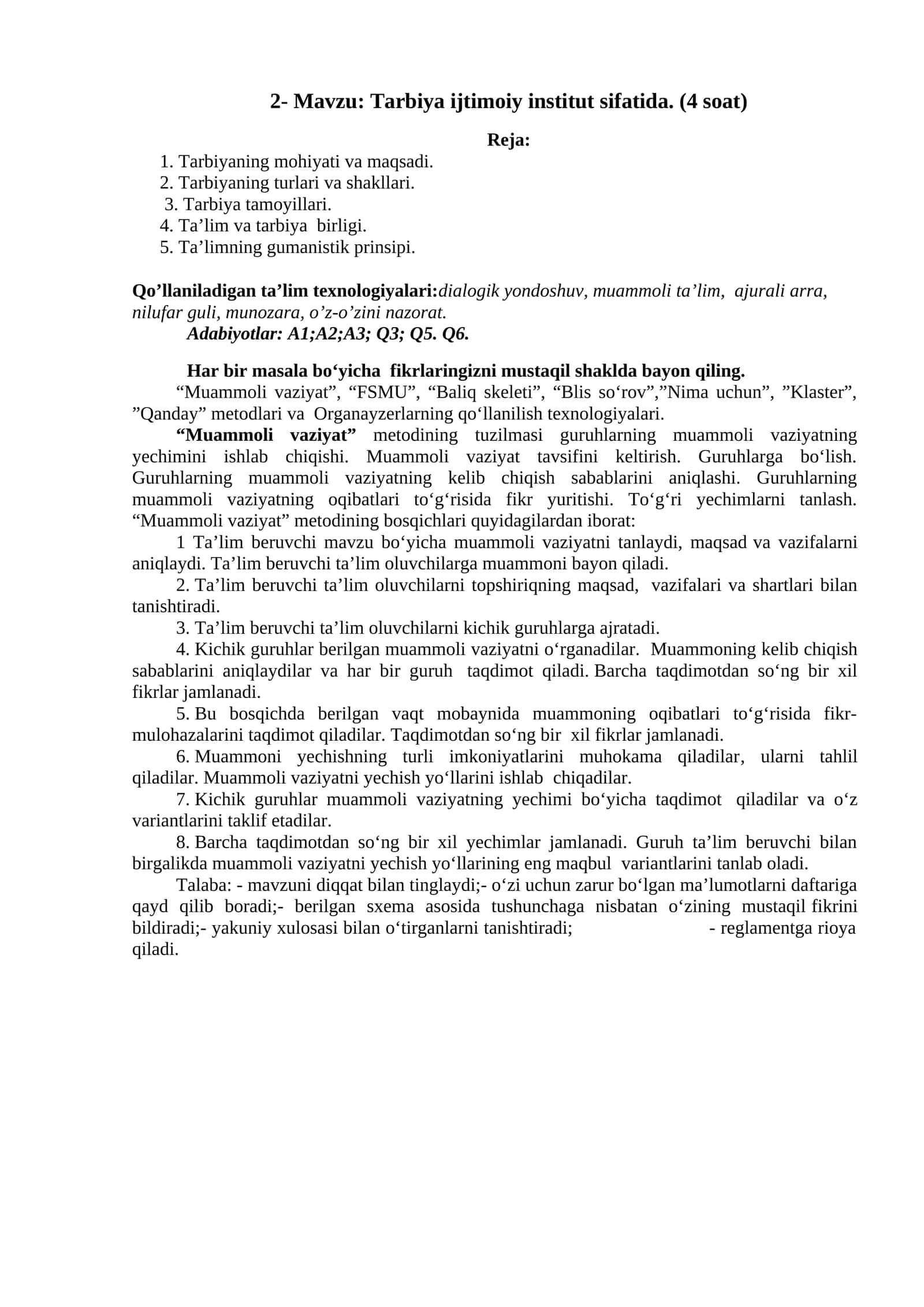 Tarbiya ijtimoiy institut sifatida