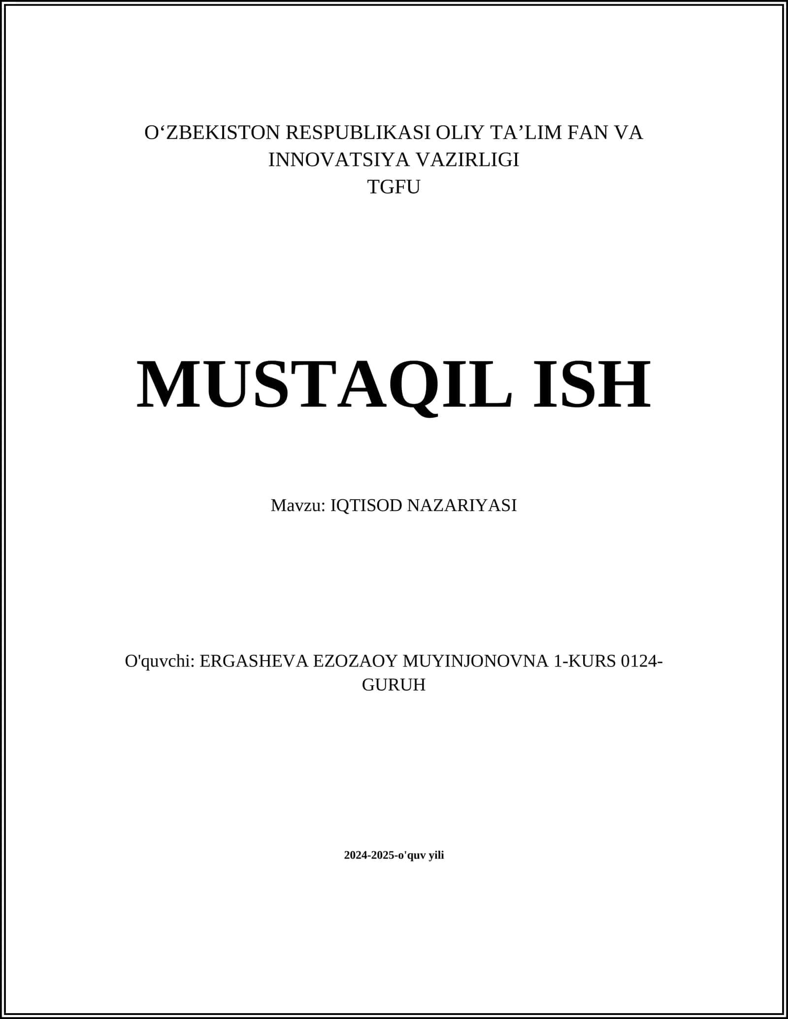IQTISOD NAZARIYASI