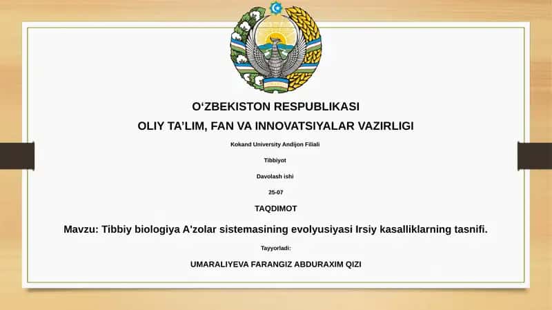 Tibbiy biologiya A'zolar sistemasining evolyusiyasi Irsiy kasalliklarning tasnifi