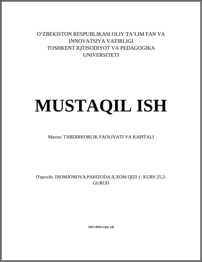 TABDIRKORLIK FAOLIYATI VA KAPITALI
