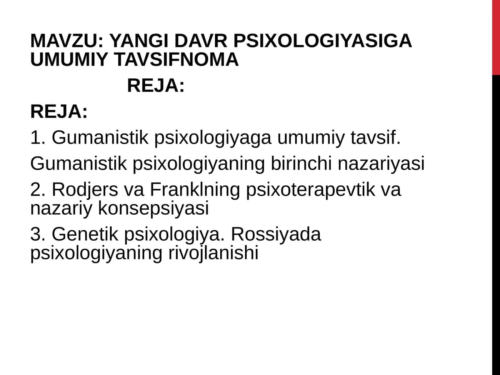 YANGI DAVR PSIXOLOGIYASIGA UMUMIY TAVSIFNOMA