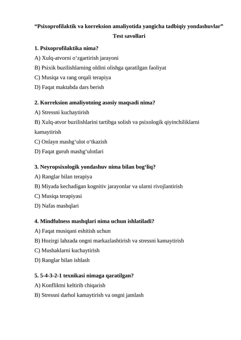Psixoprofilaktik va korreksion amaliyotida yangicha tadbiqiy yondashuvlar