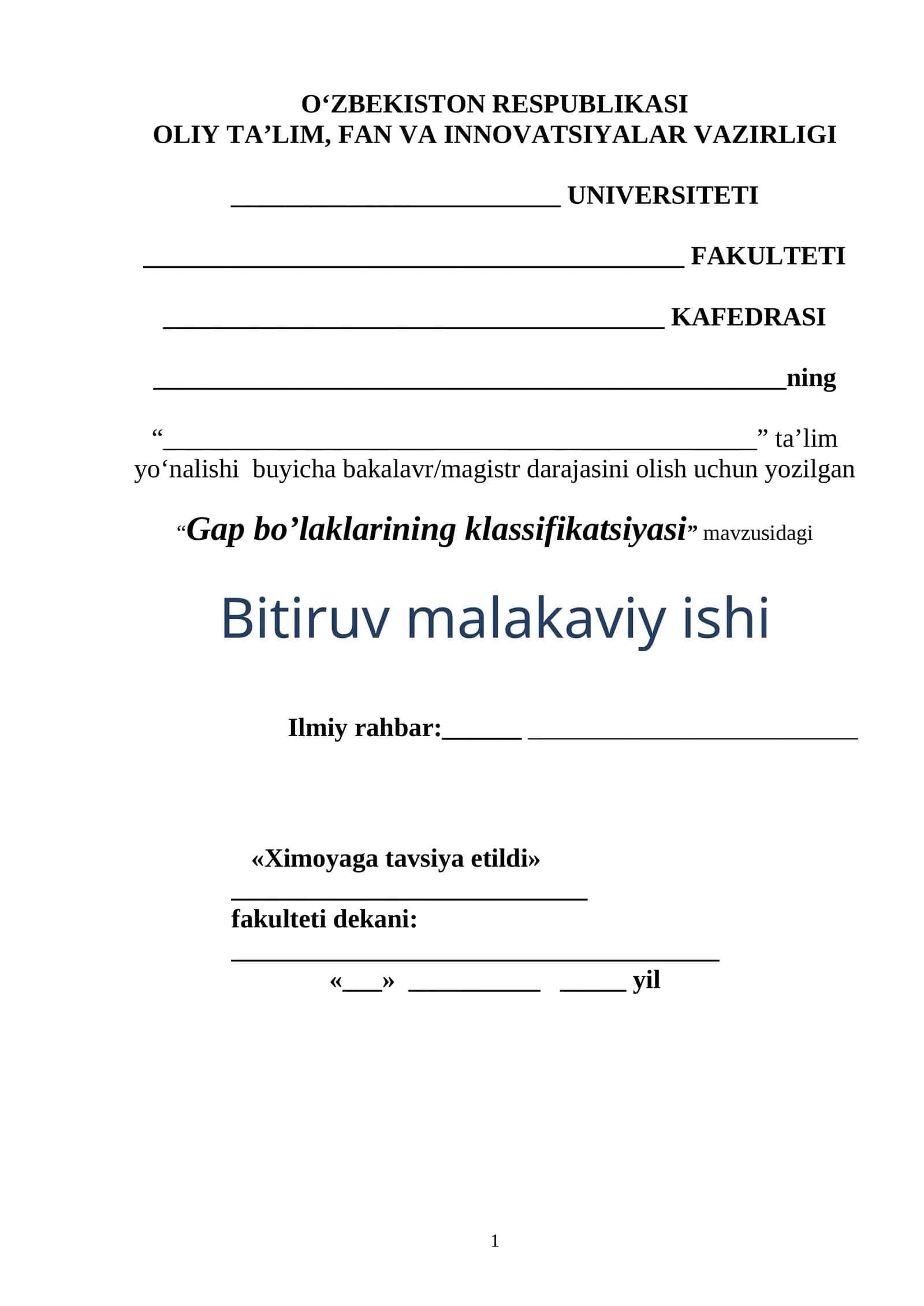 Gap bo’laklarining klassifikatsiyasi