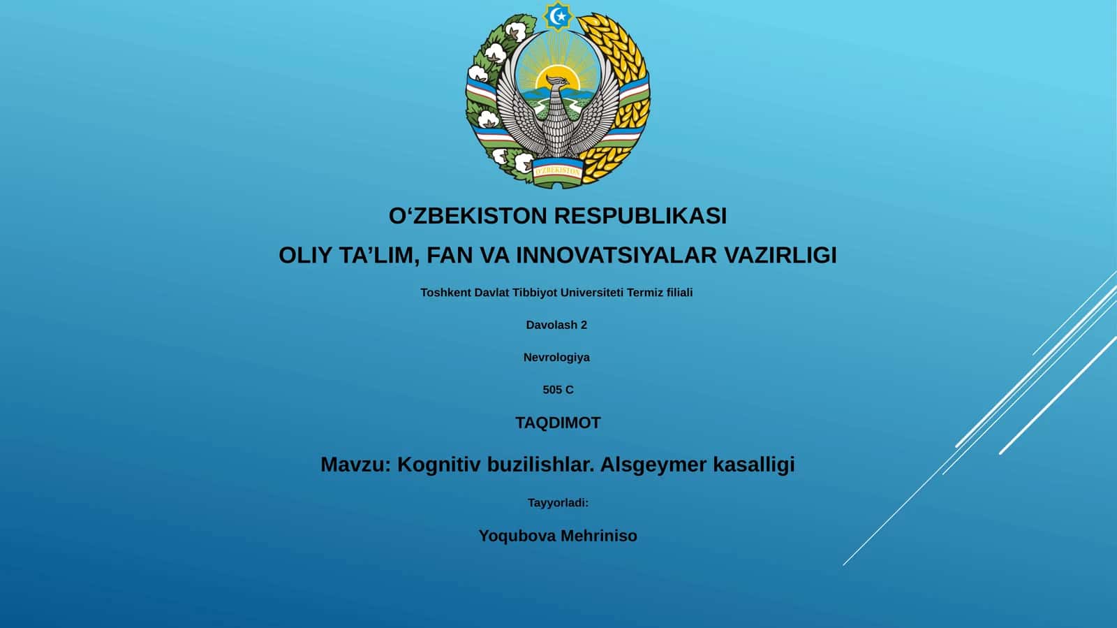 Kognitiv buzilishlar. Alsgeymer kasalligi