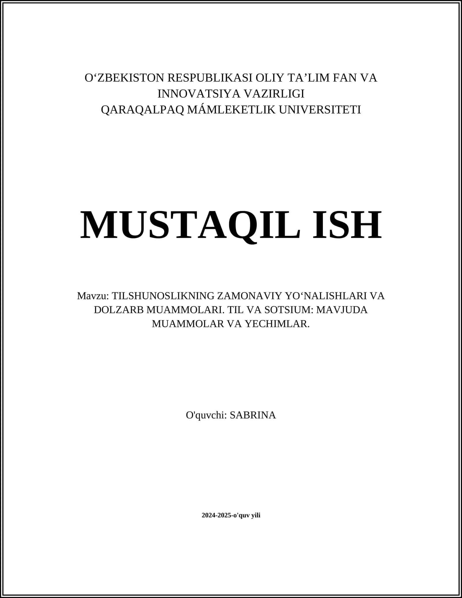 TILSHUNOSLIKNING ZAMONAVIY YO‘NALISHLARI VA DOLZARB MUAMMOLARI