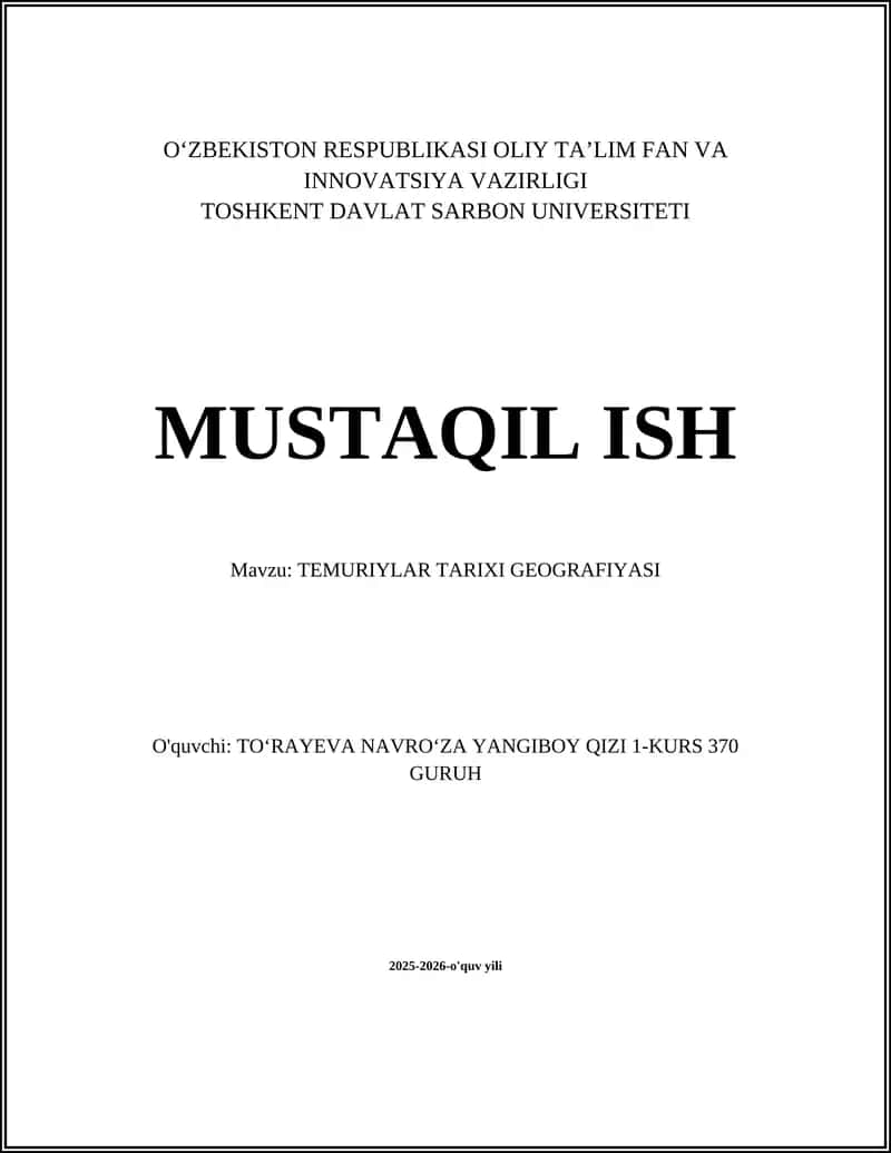 TEMURIYLAR TARIXI GEOGRAFIYASI