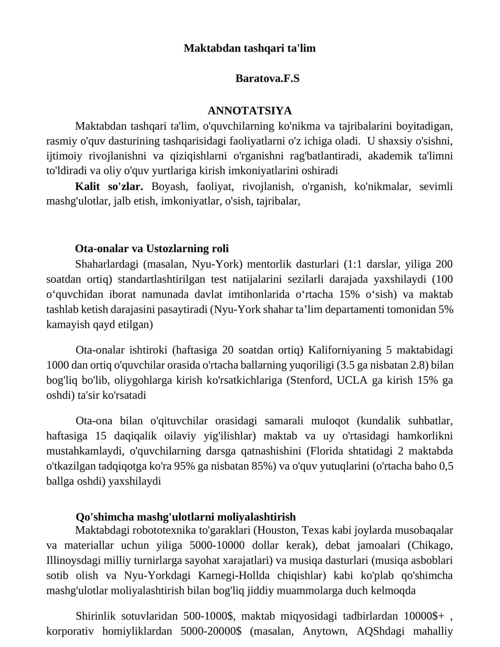 Maktabdan tashqari ta'lim