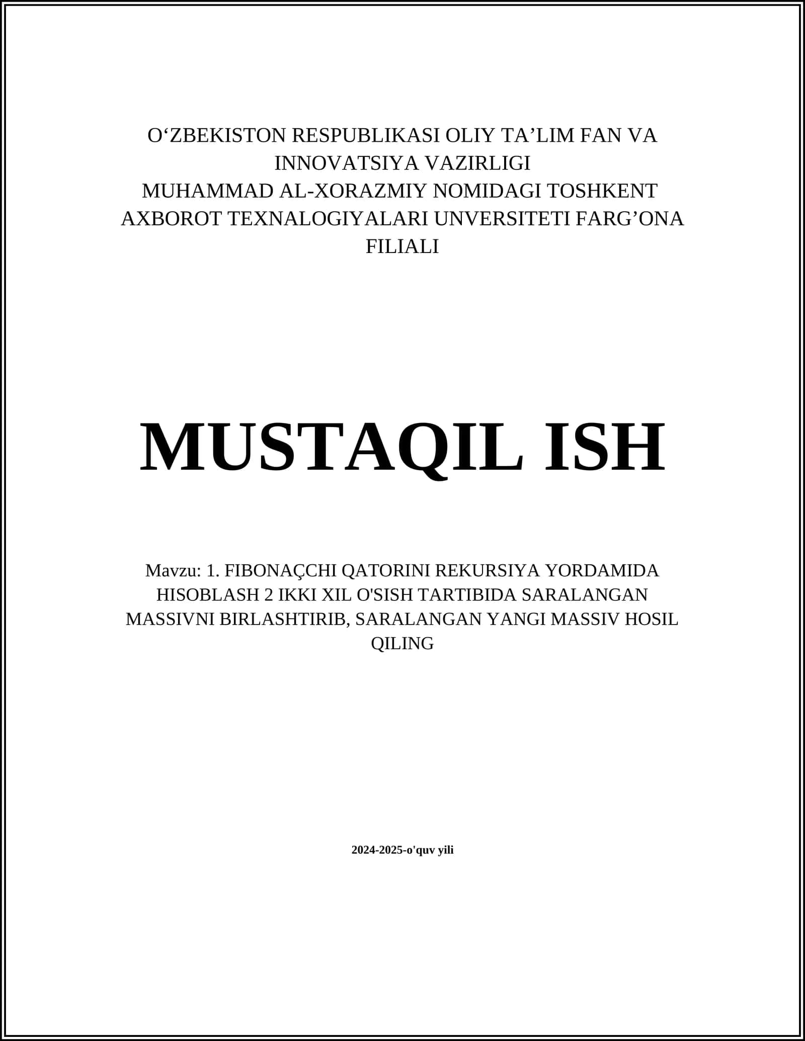 FIBONAÇCHI QATORINI REKURSIYA YORDAMIDA HISOBLASH