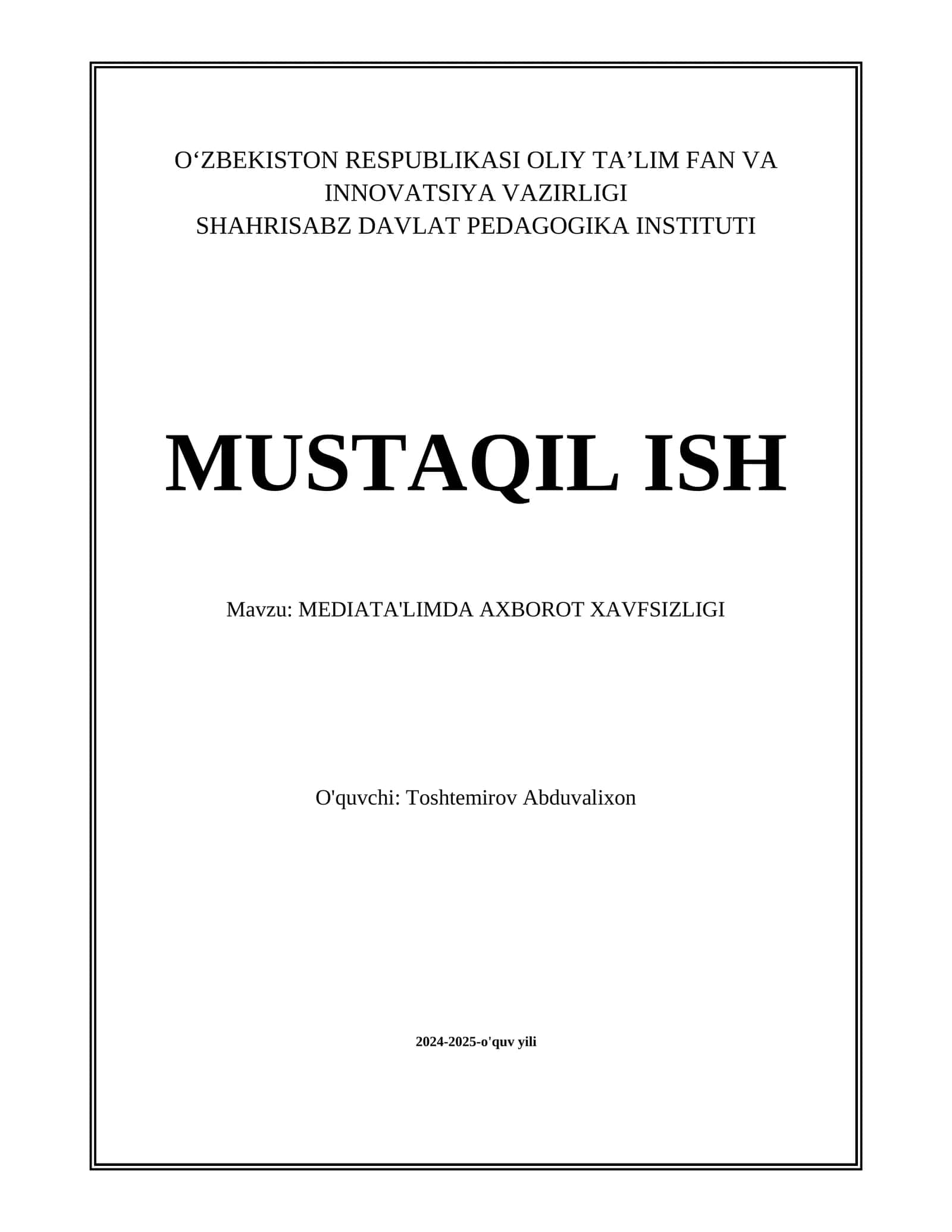 MEDIA TA'LIMDA AXBOROT XAVFSIZLIGI