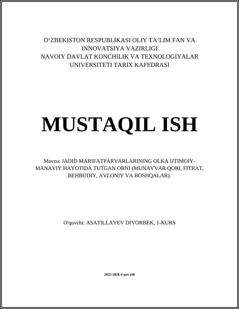 JADID MARIFATPARVARLARINING OLKA IJTIMOIY-MANAVIY HAYOTIDA TUTGAN ORNI