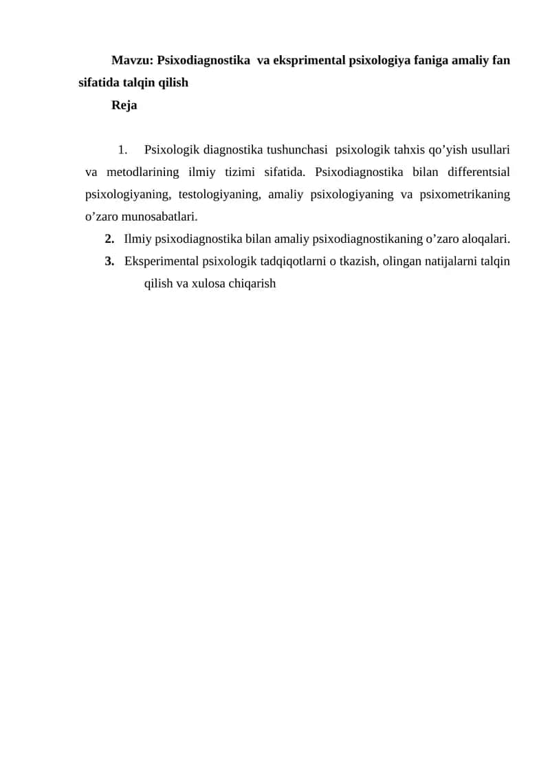 Psixodiagnostika va eksprimental psixologiya