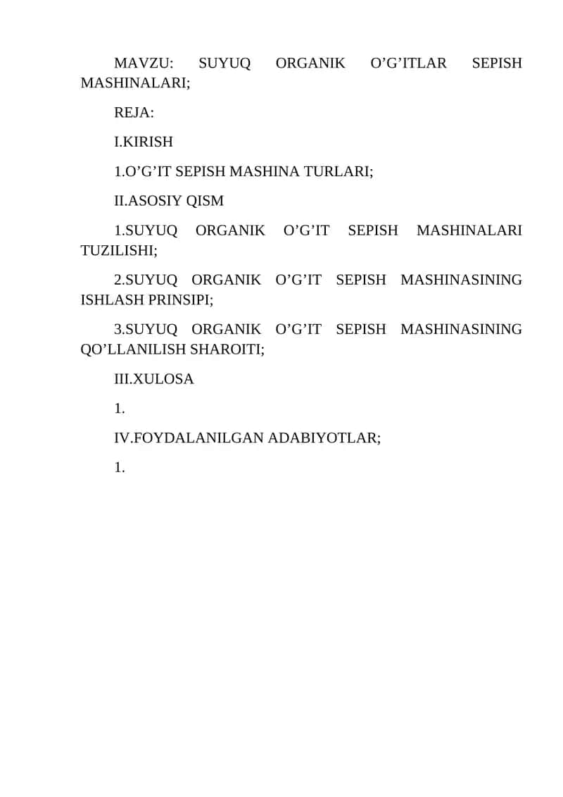 SUYUQ ORGANIK O’G’ITLAR SEPISH MASHINALARI