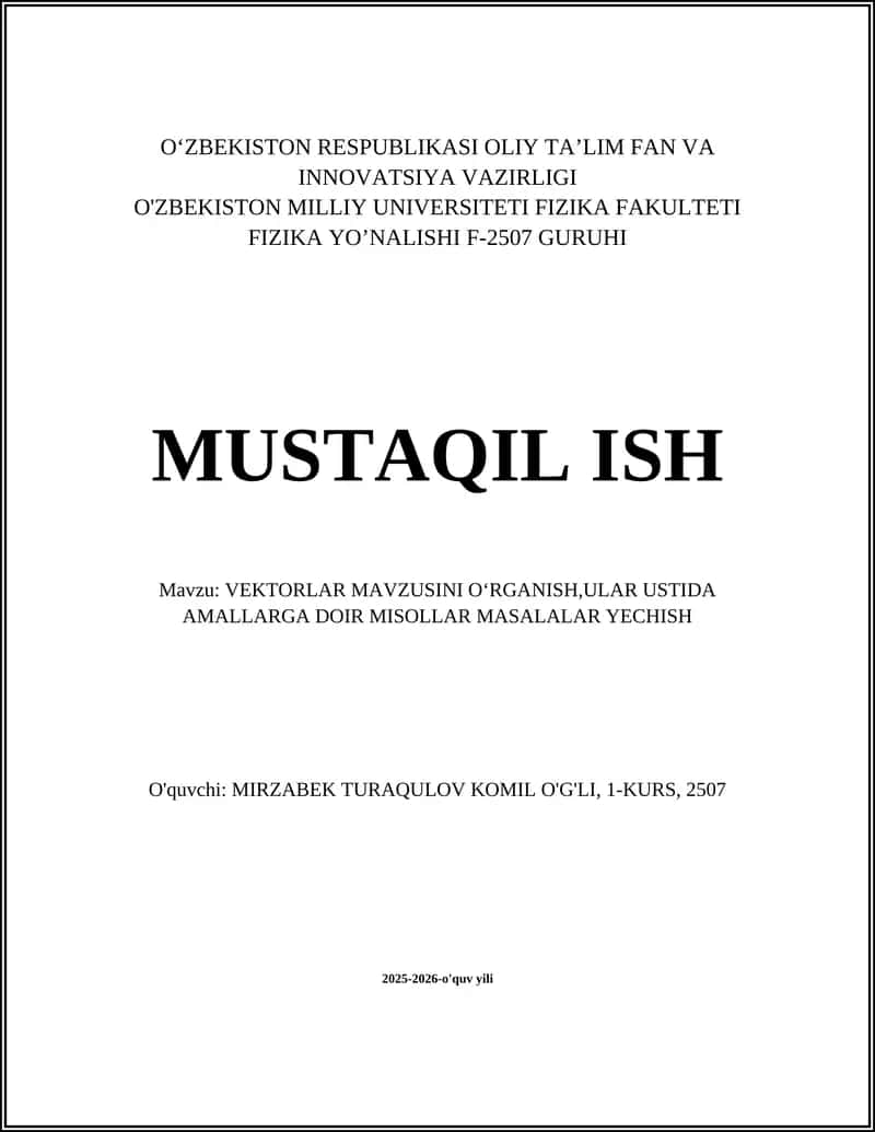 VEKTORLAR MAVZUSINI O‘RGANISH
