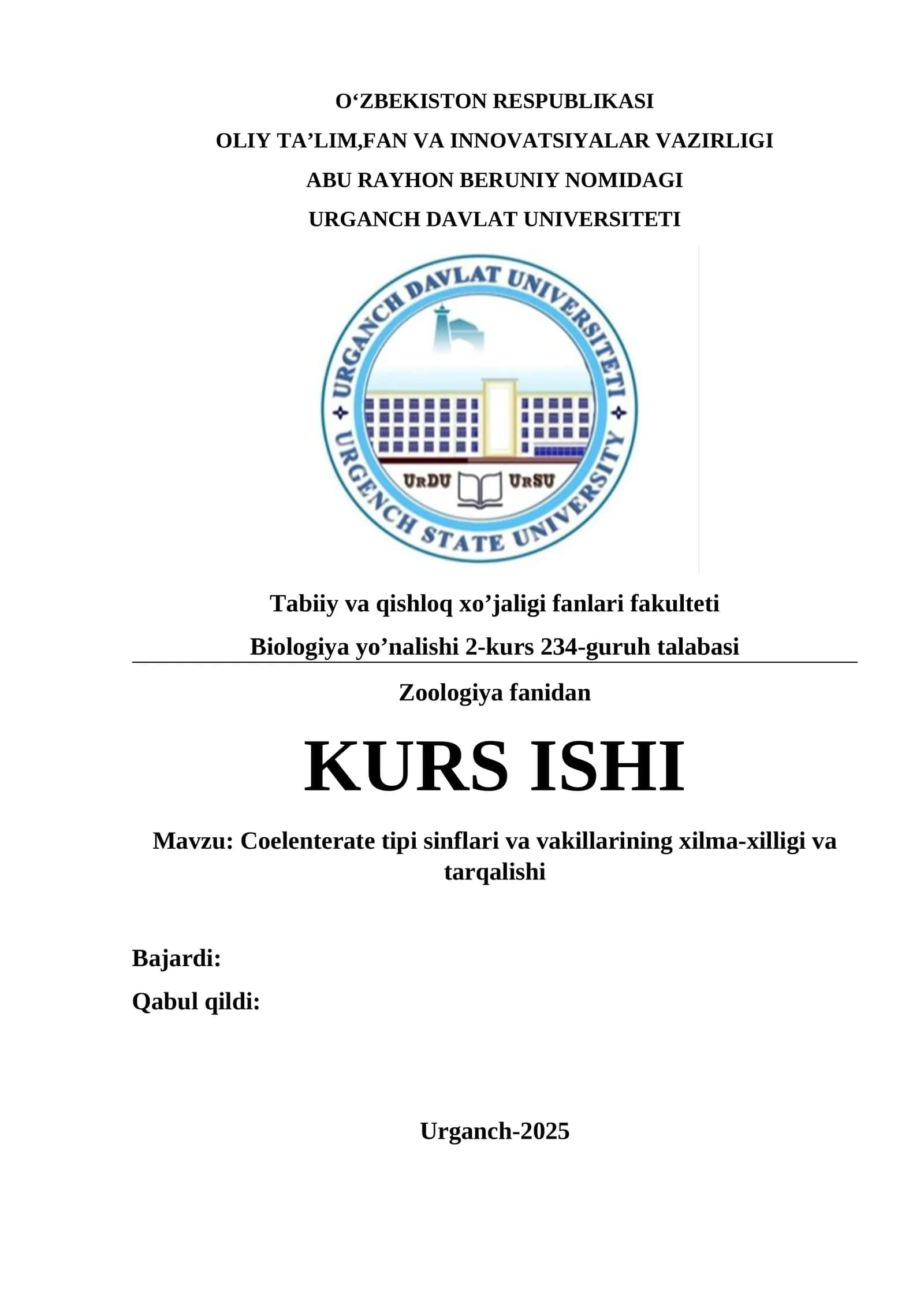 Coelenterate tipi sinflari va vakillarining xilma-xilligi va tarqalishi