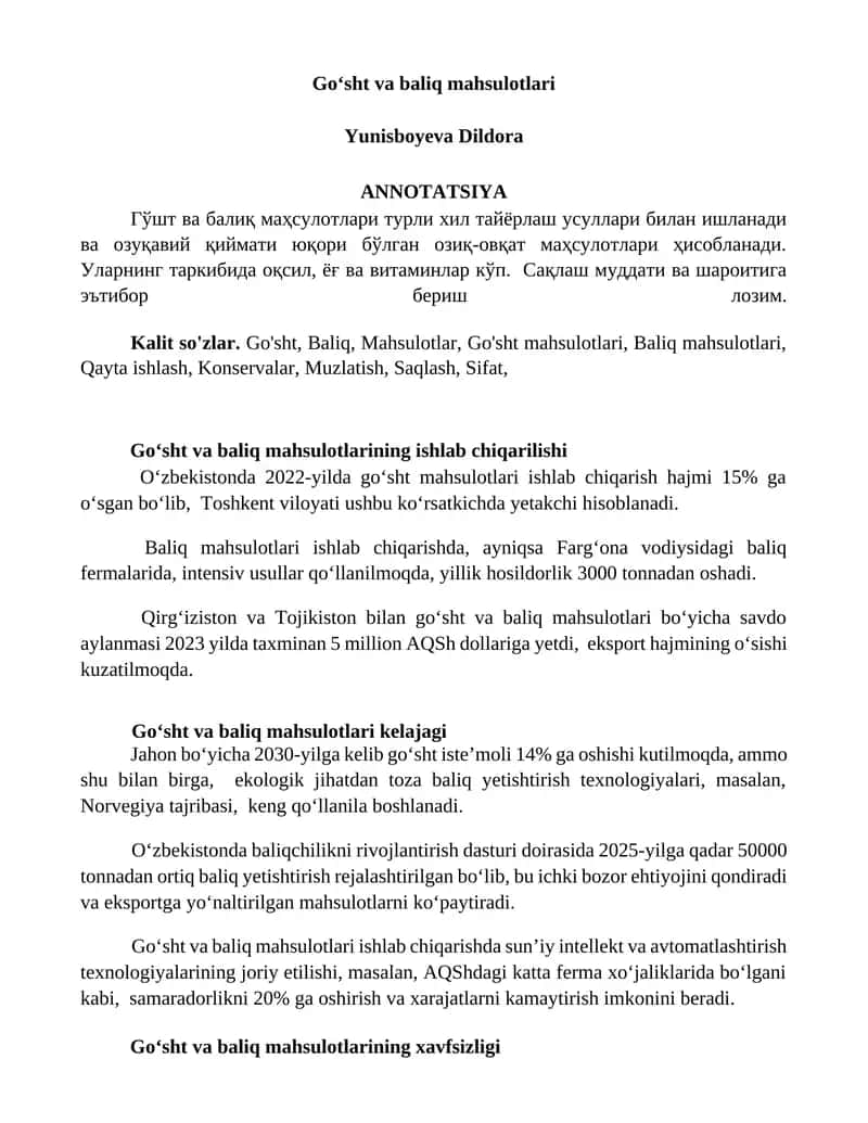 Goʻsht va baliq mahsulotlari