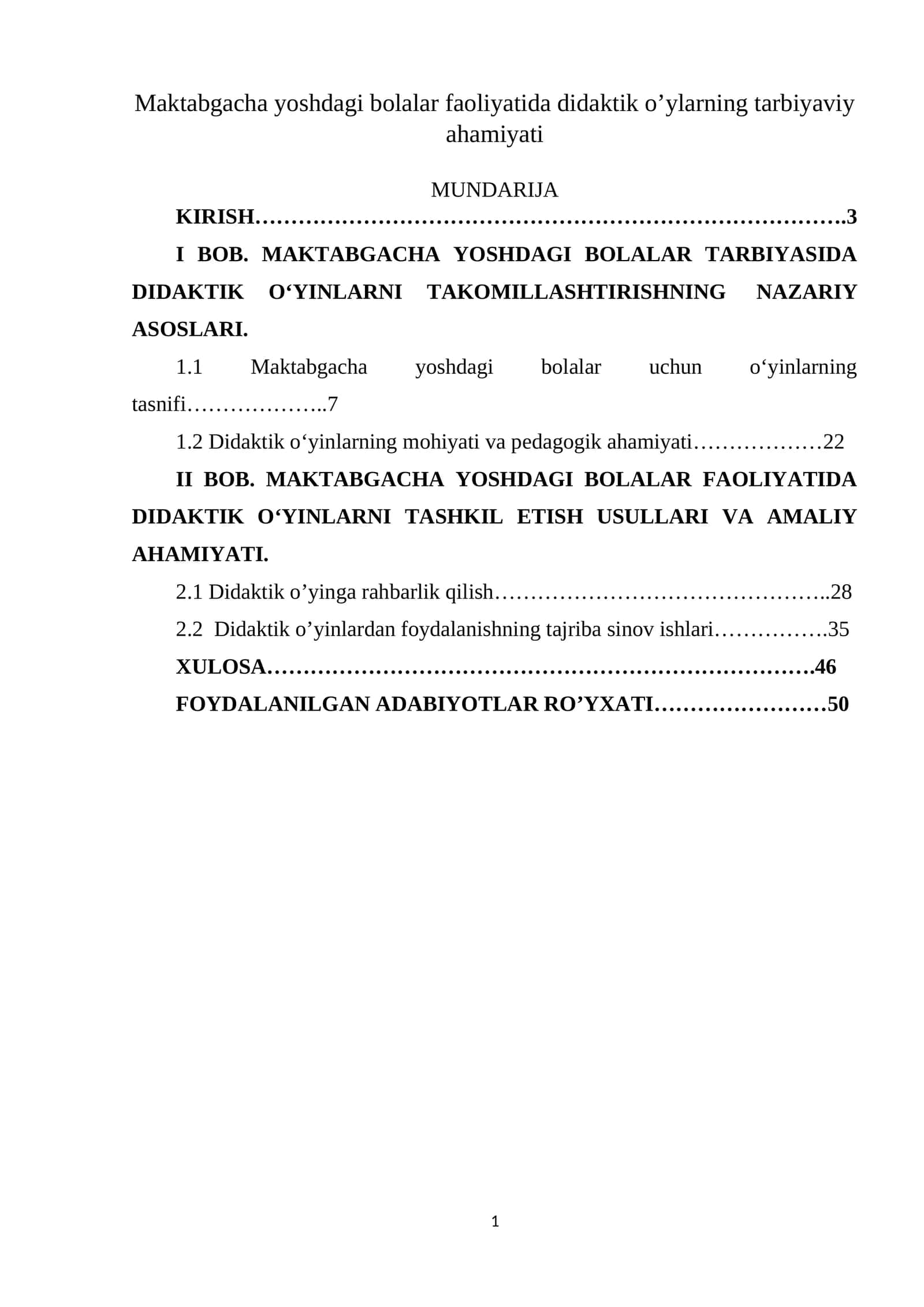 Maktabgacha yoshdagi bolalar faoliyatida didaktik o’ylarning tarbiyaviy ahamiyati