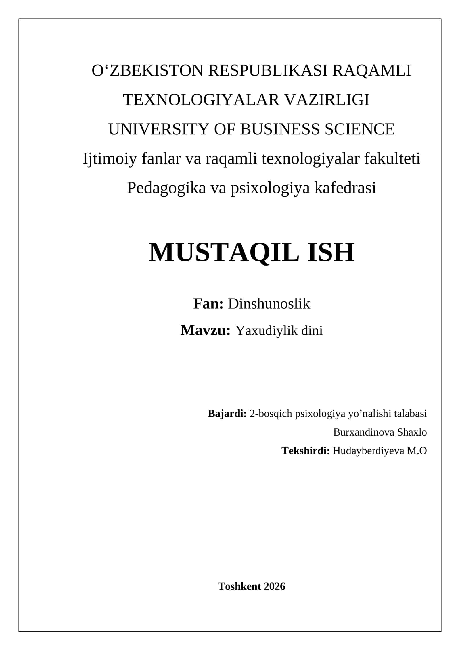 Yaxudiylik dini ta'limoti