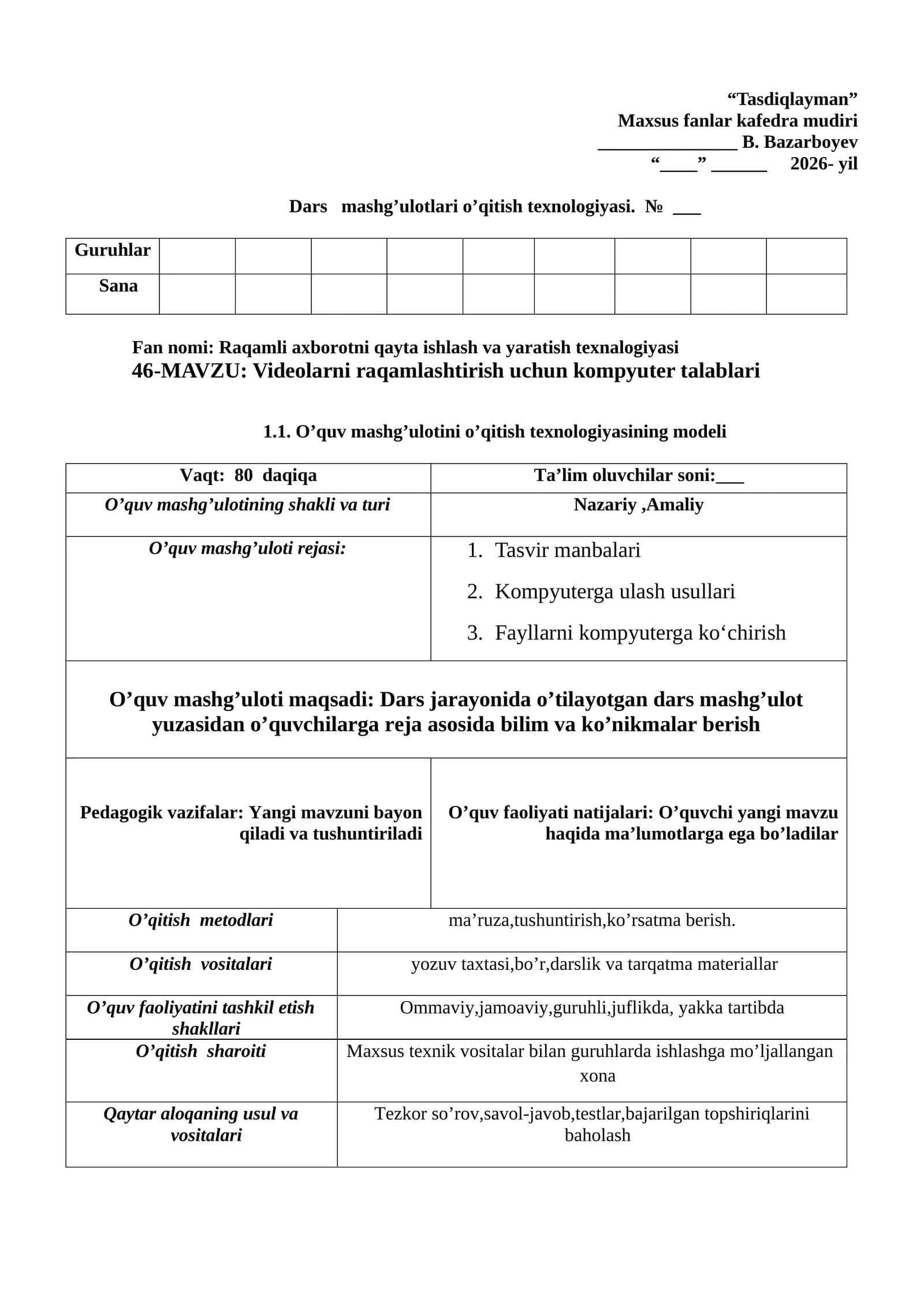 Raqamli axborotni qayta ishlash va yaratish texnalogiyasi