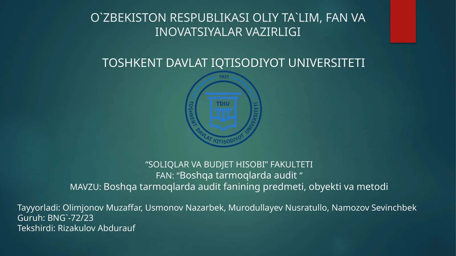 "Boshqa tarmoqlarda audit"