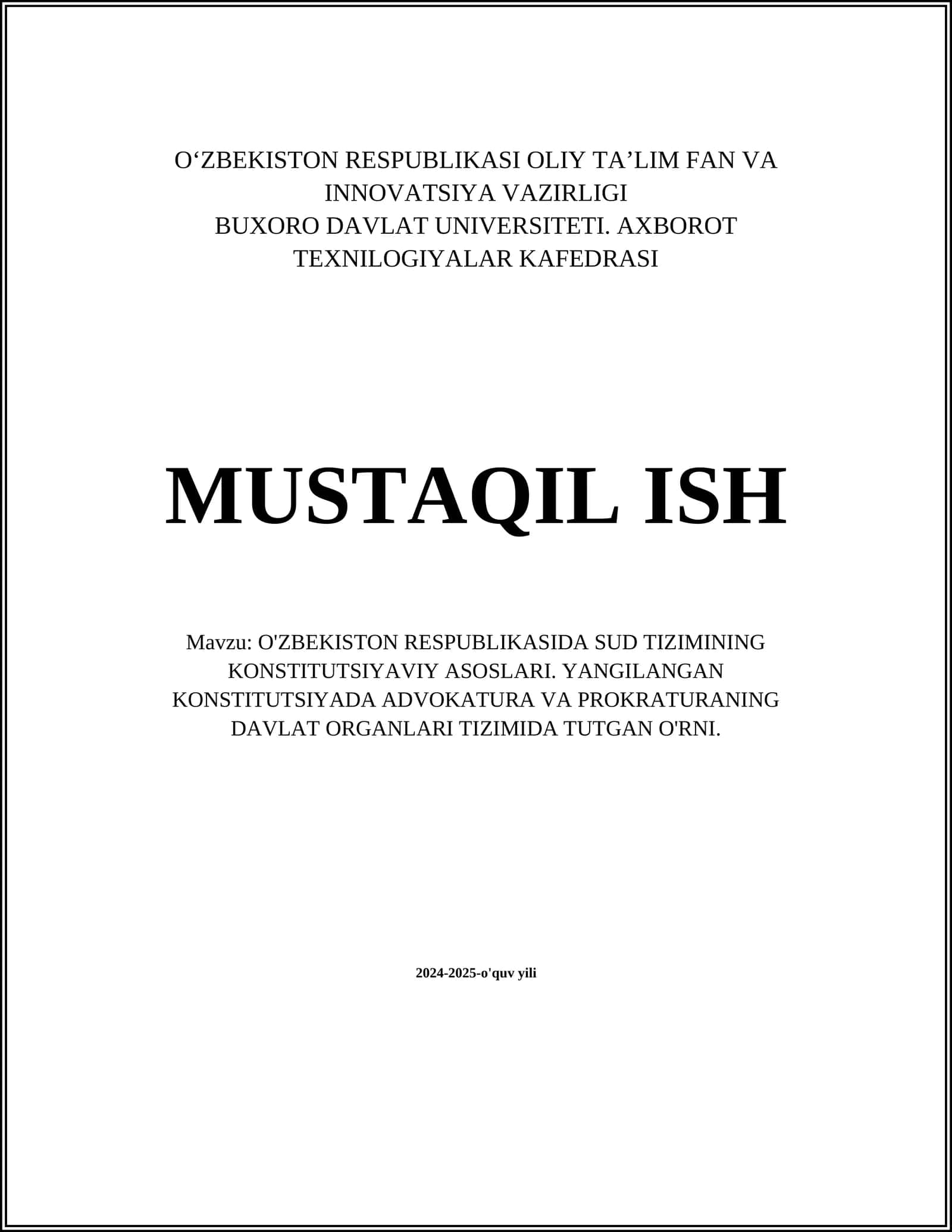 O'ZBEKISTON RESPUBLIKASIDA SUD TIZIMINING KONSTITUTSIYAVIY ASOSLARI