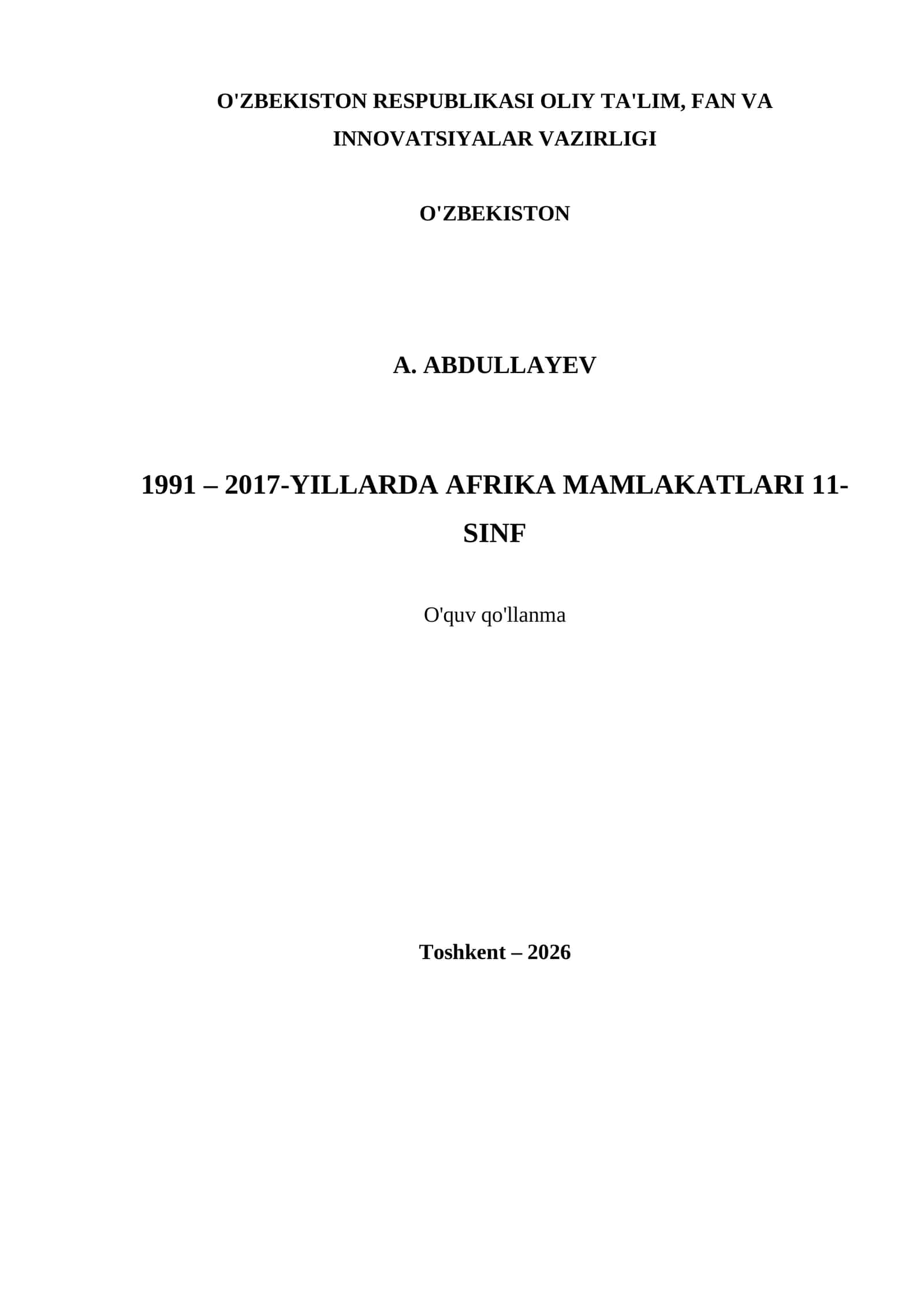 1991 – 2017-YILLARDA AFRIKA MAMLAKATLARI 11- SINF