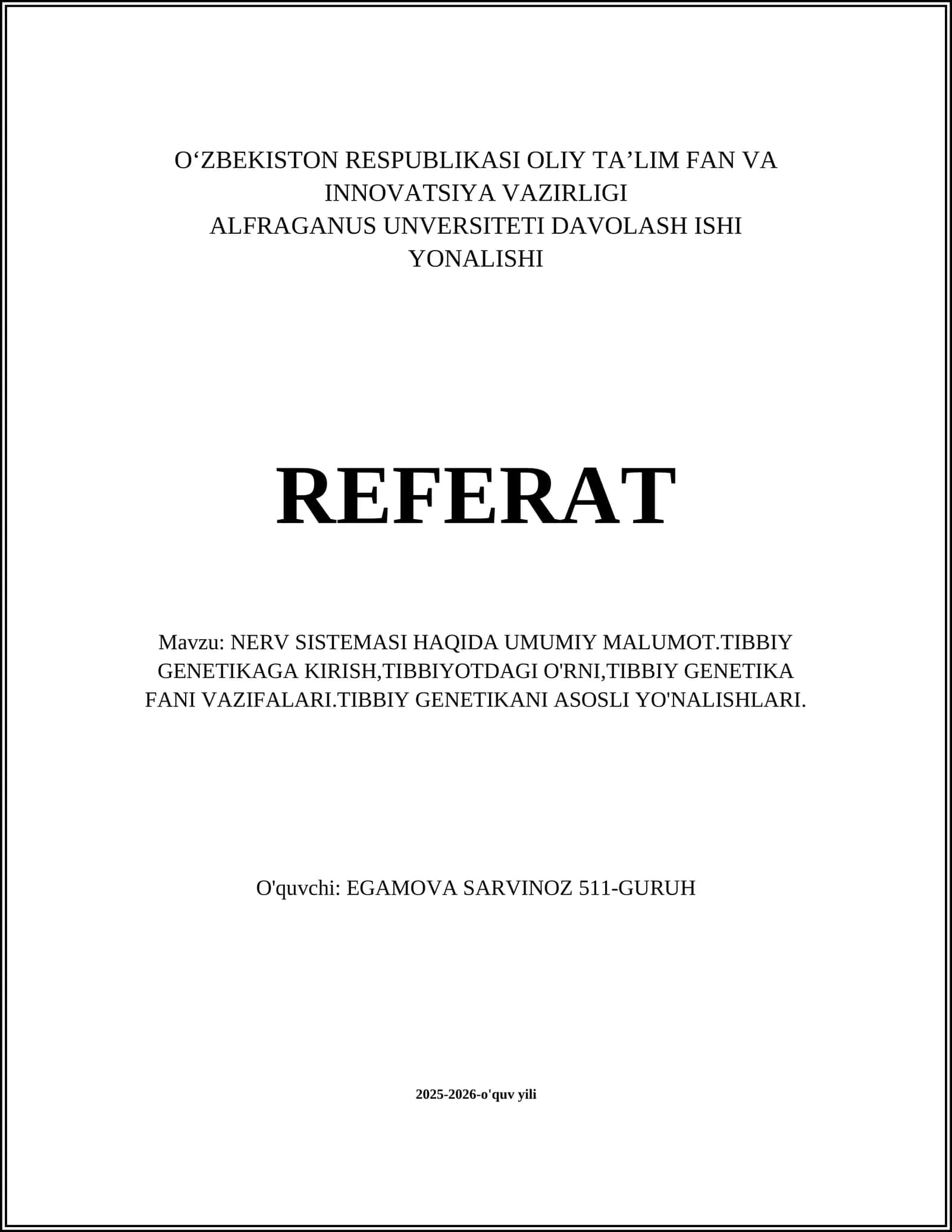 Nerv Sistemasi Haqida Umumiy Malumot