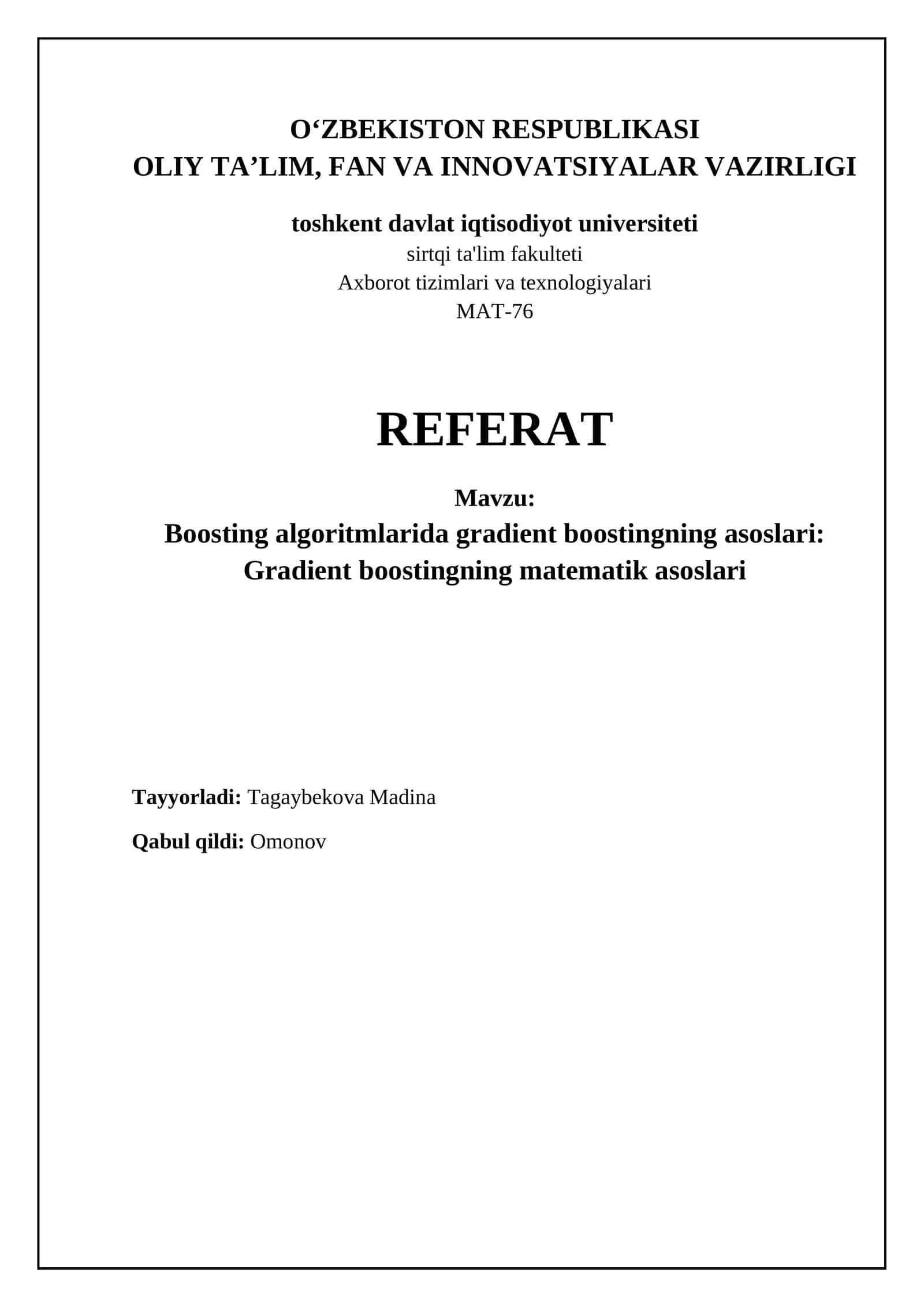 Gradient Boostingning Matematik Asoslari