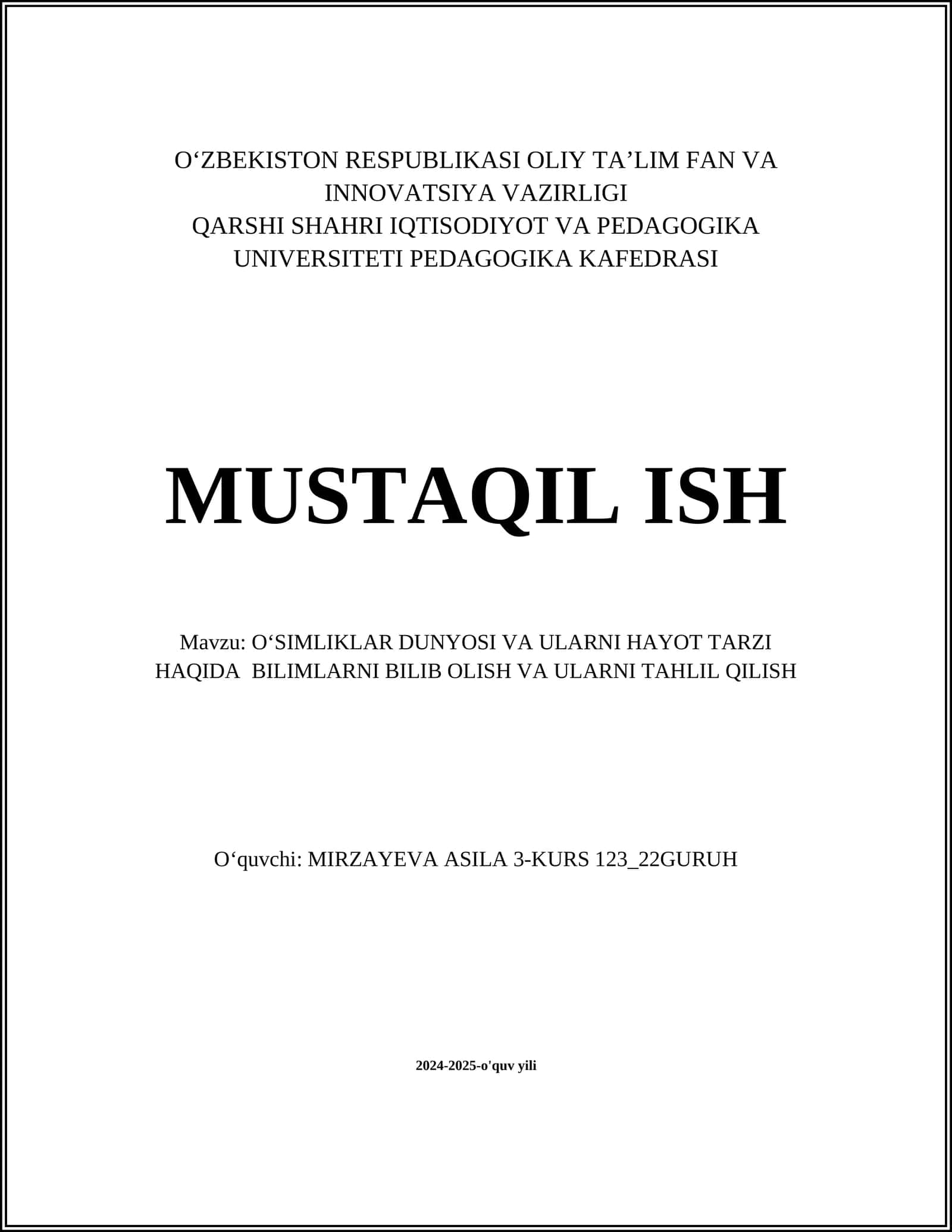 O'simliklar umumiy anatomiyasi