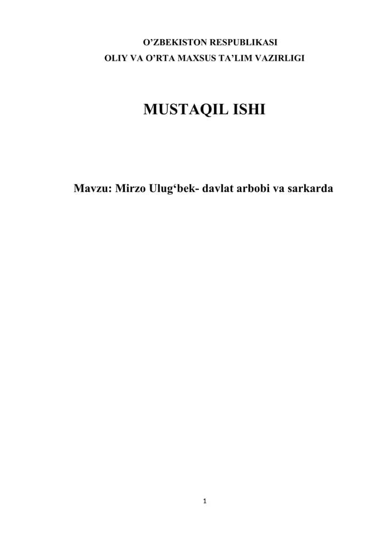 Mirzo Ulugʻbek- davlat arbobi va sarkarda