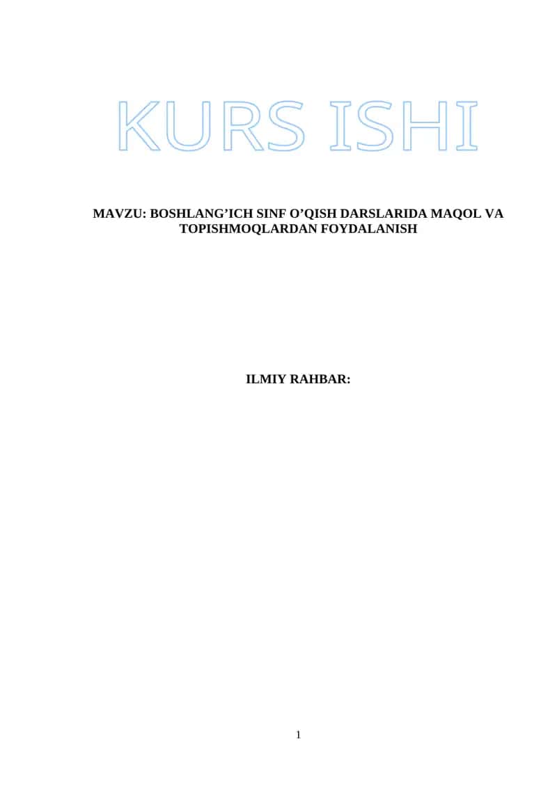 Boshlang’ich sinf o’qish darslarida maqol va topishmoqlardan foydalanish