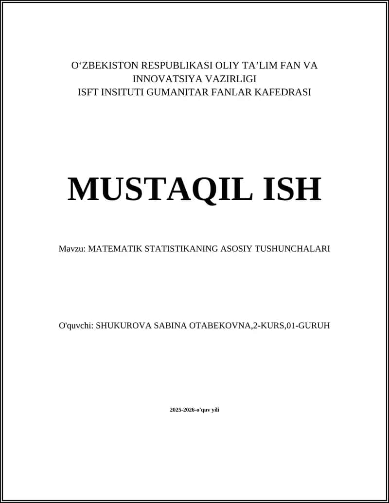 MATEMATIK STATISTIKANING ASOSIY TUSHUNCHALARI