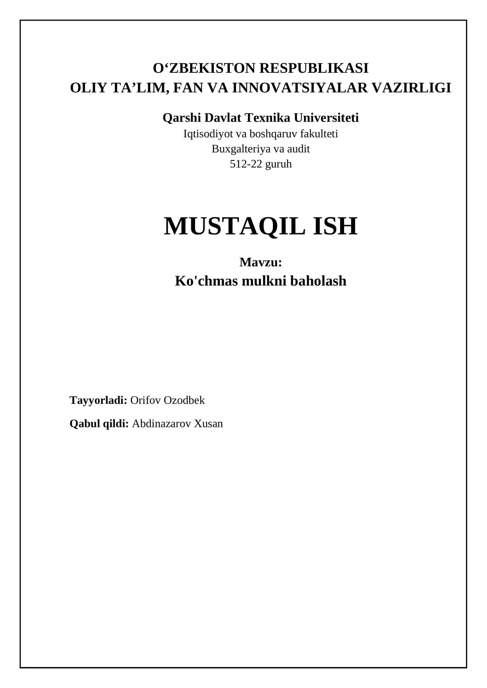 Ko'chmas mulkni baholash
