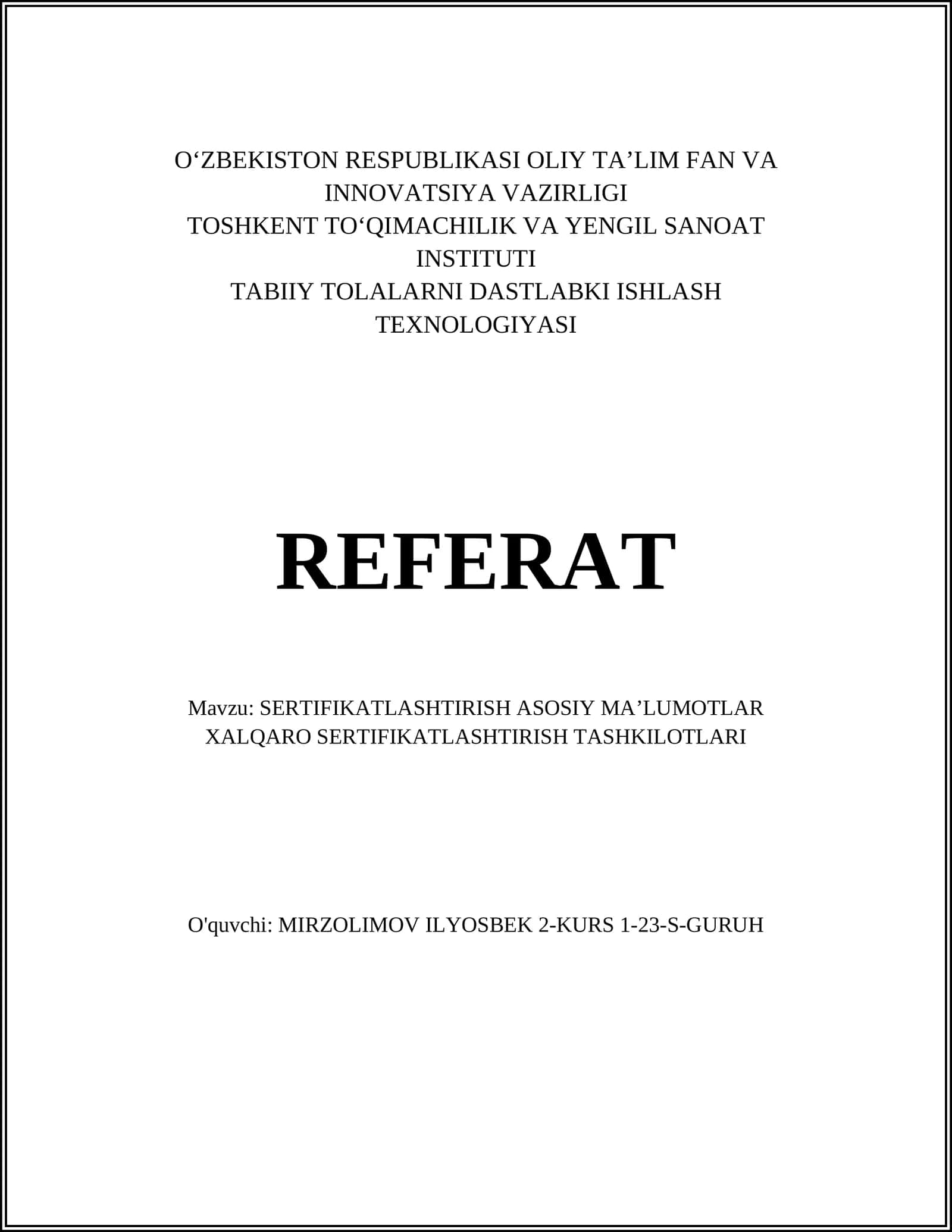 TABIIY TOLALARNI DASTLABKI ISHLASH TEXNOLOGIYASI
