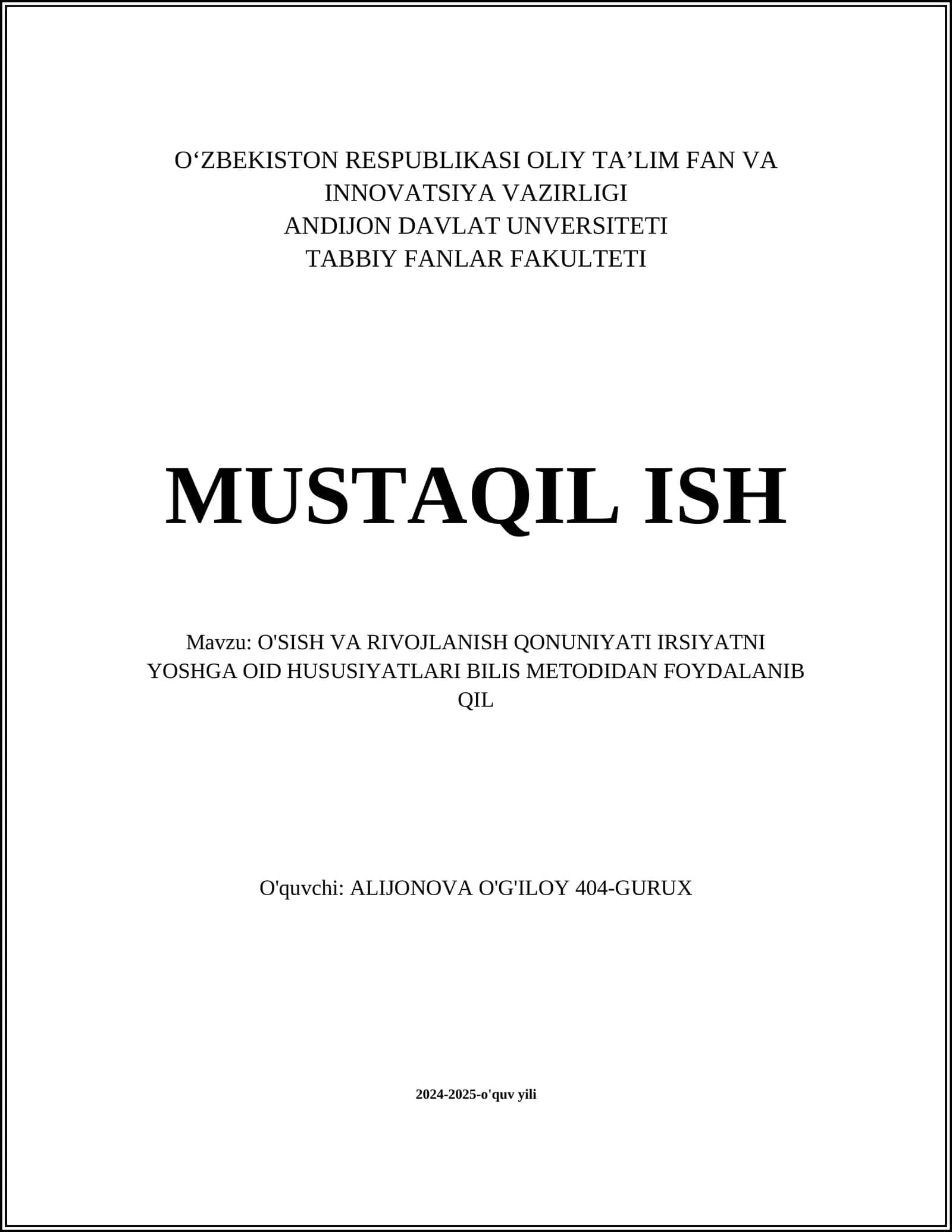 "O'sish va rivojlanishning genetika asoslari"